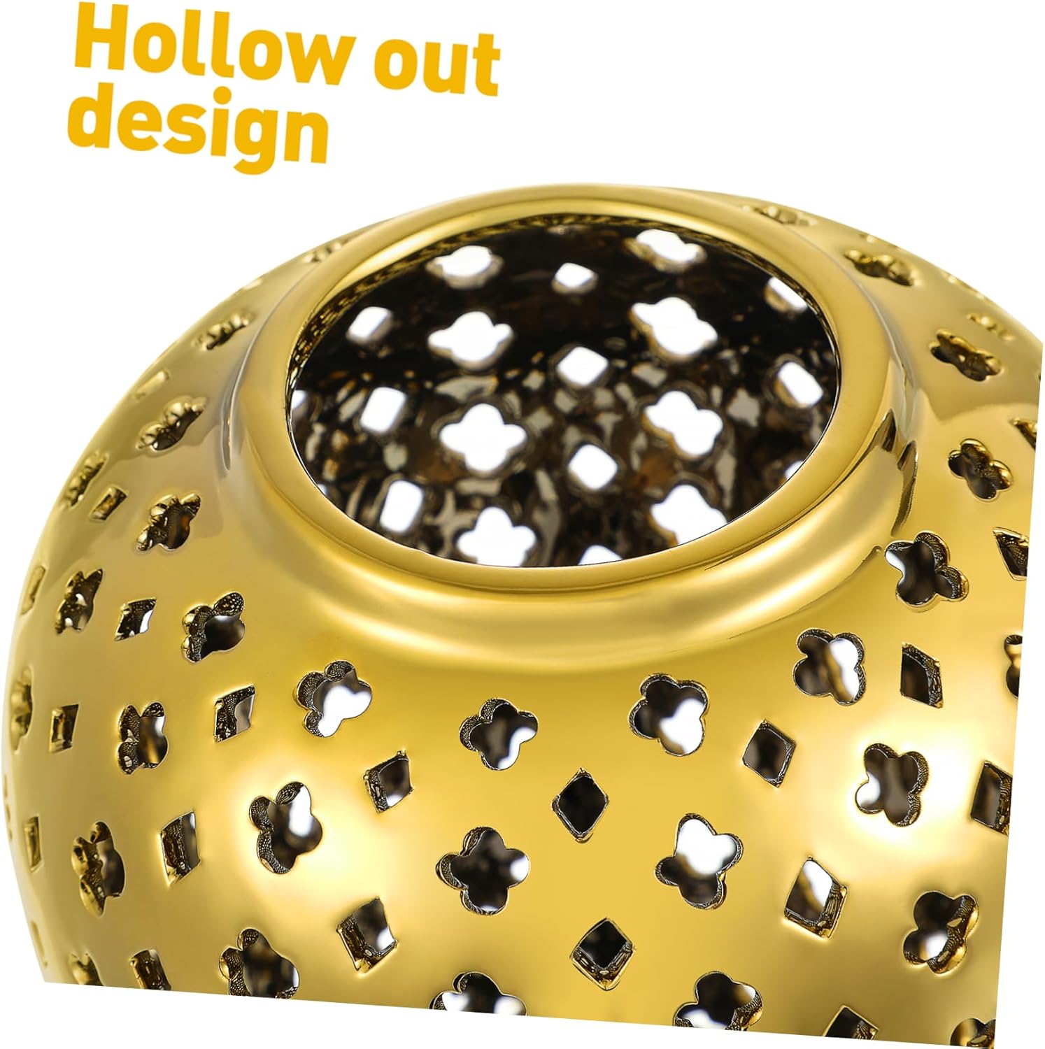 Luxshiny Hollow Out Decorative Ginger Jar Gold Ceramic Mult-Functional Flower Vase for Home Room and Office Elegant Centerpiece Storage