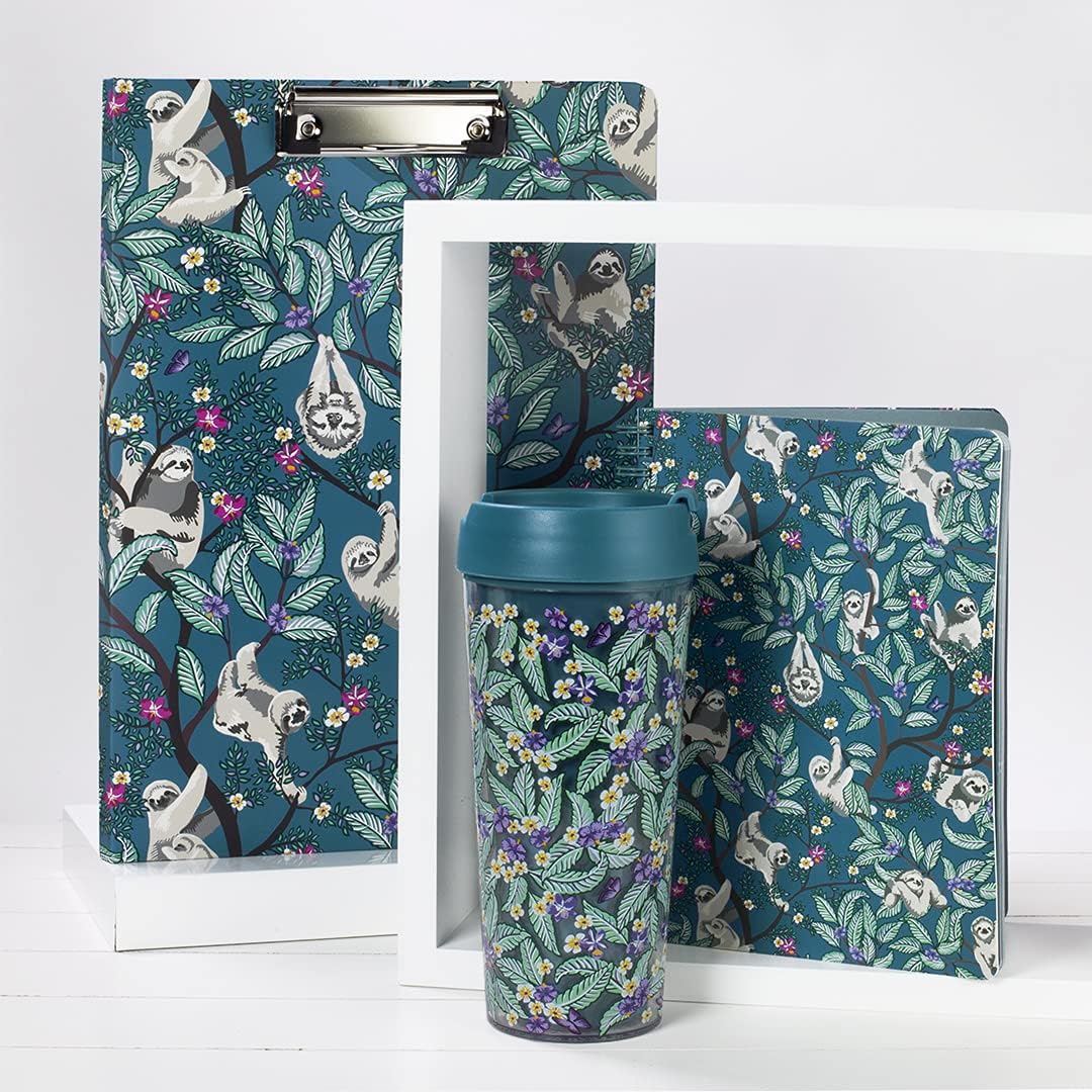 Vera Bradley Clipboard Folio with Refillable Lined Notepad, Blue Padfolio with Interior Pocket and Pen Loop, Hanging Around (Sloths)