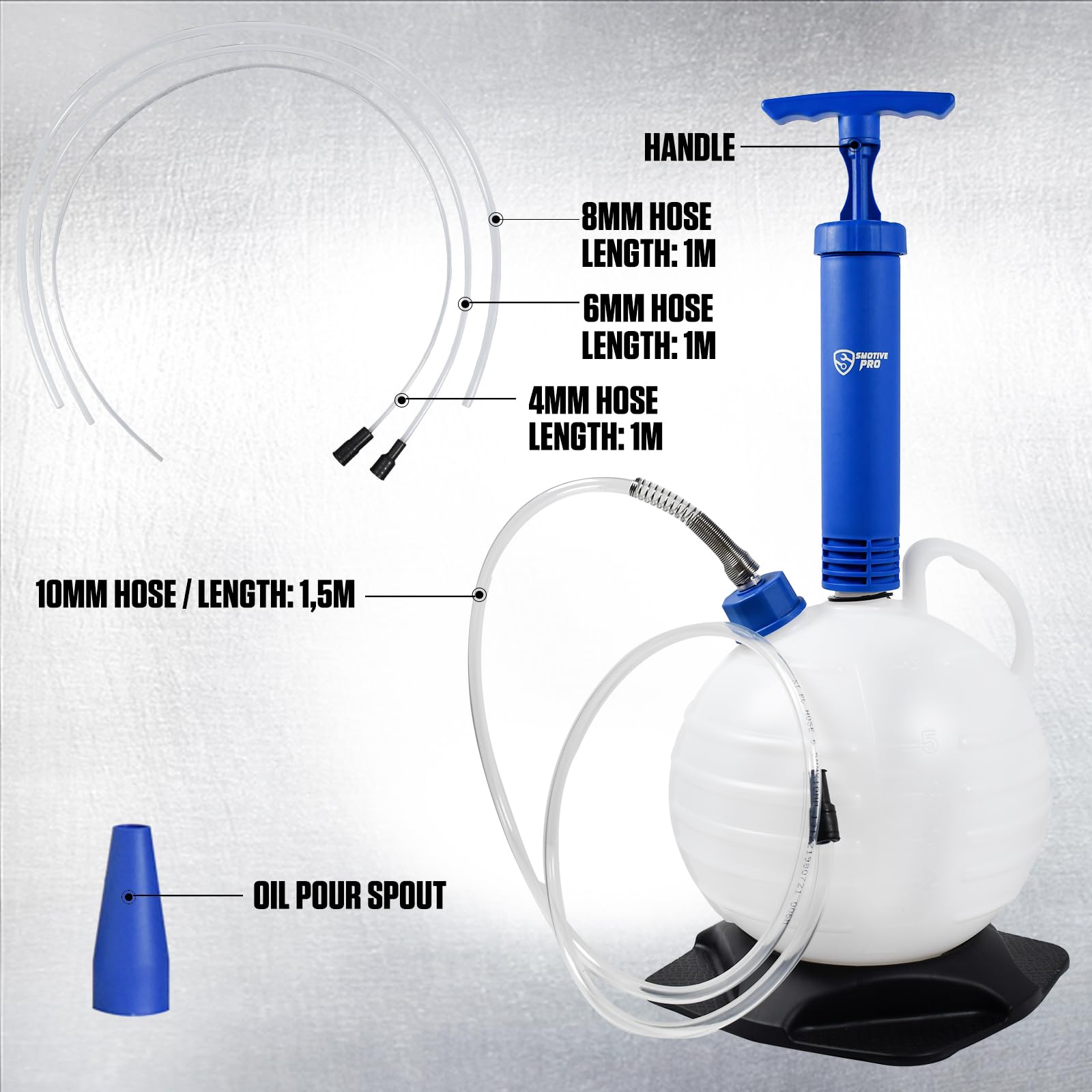 SMOTIVEPRO Bomba de extracción de aceite de 6 L, bomba de extracción manual con base mejorada y mangueras de extensión en tres tamaños, cortacésped, quitanieves