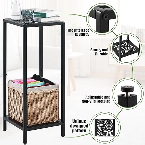 Miniatura 2 de Party Zealot Soporte cuadrado de metal alto de 2 niveles para macetas, estante moderno para macetas de interior, mesa auxiliar de esquina para patio