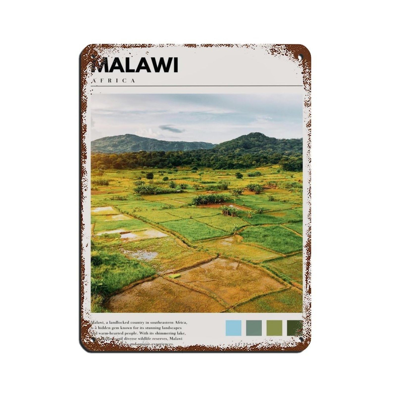 Malawi Africa Poster Malawi Art Retro Poster Metal Tin Sign Chic Art Retro Iron Painting Bar People Cave Cafe Family Garage Poster Wall Decoration 12x16inch(30x40cm)