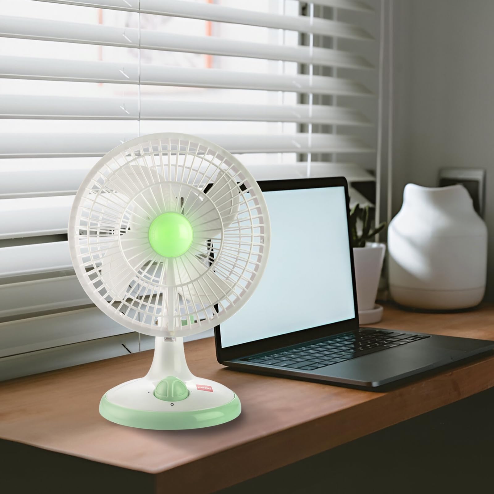 Cello Aura 200mm High Speed Table Fan with LED Light, White| 2300 RPM Motor with 60 In. Power Cord |Adjustable Tilt Compact Table Fan For Office Desk, Kitchen & Balcony | 1 Year Manufacturers Warranty