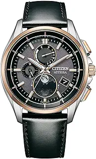 [CITIZEN] 腕時計 ATTESA (電波時計/防水/ムーンフェイズ) BY1004-17X ルナプログラム搭載 光発電エコ・ドライブ 月齢表示 サファイアガラス チタン 軽量 牛革 メンズ ビジネス アナログ ブラック 黒 金 電波ソーラー