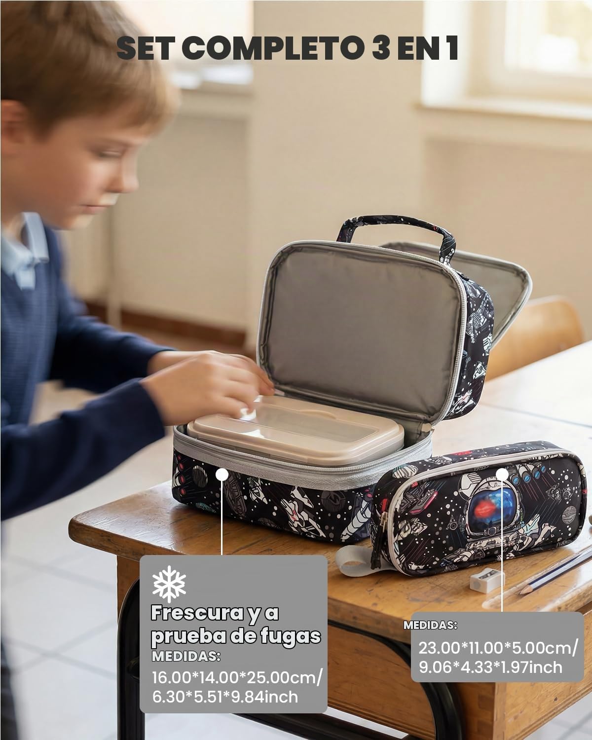 Amythe Mochila Escolar Adolescentes Niños 8 a 15 Años 3 piezas Joven, Negro | Correa Pectoral 3 piezas Grande Impermeable Negro Daypack Multi-Bolsillos Espacioso Resistente para Colegio Viaje Excursión