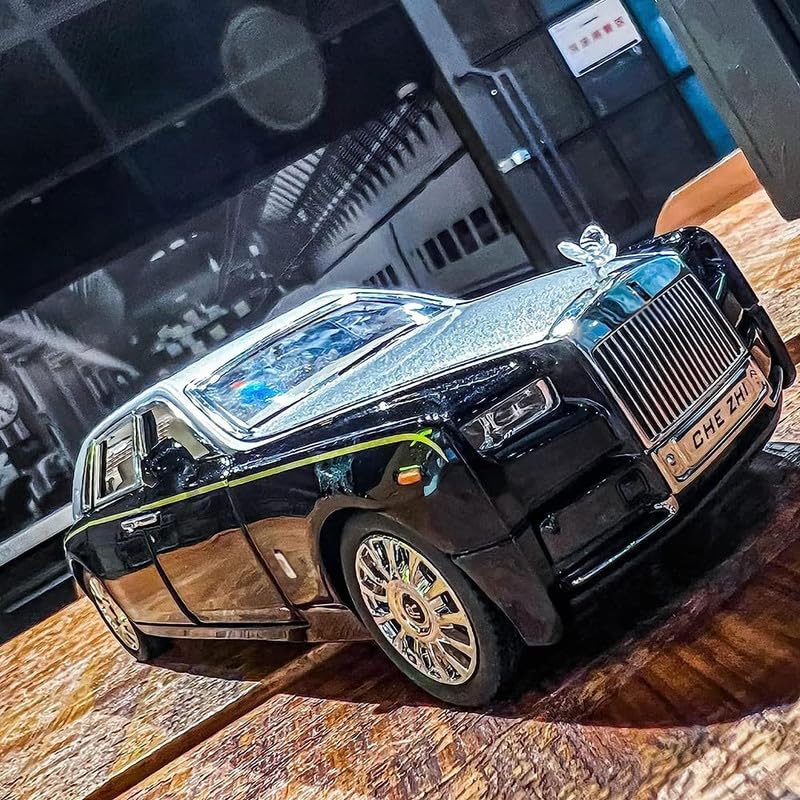 Image of PINQUE Kids New Car 1:24 Phantom Diecast Alloy Metal Pull Back Car with Openable Doors Music Sound and Light Vehicle Toy Car for Boys (Silver)