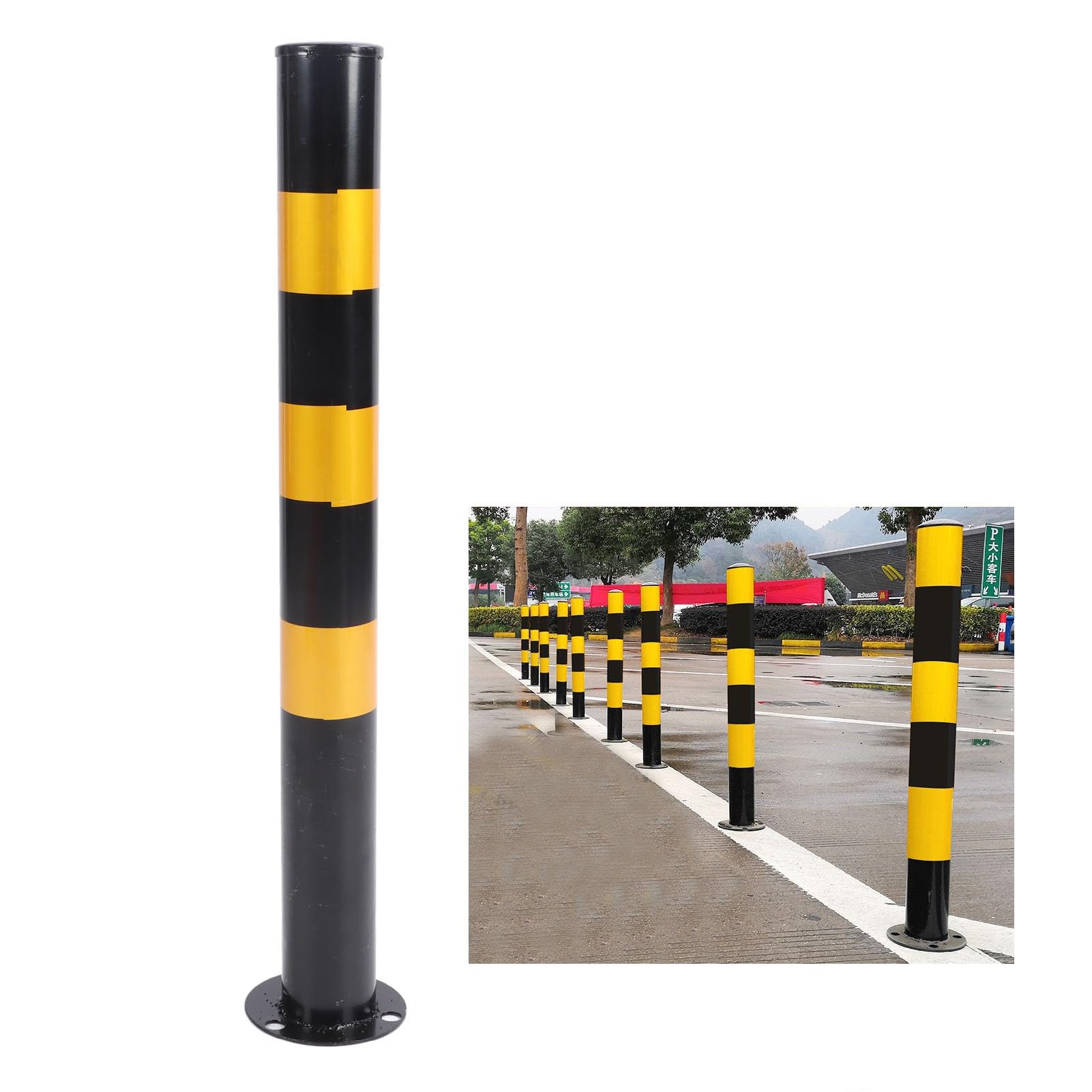 Bolardos de seguridad de 75 cm Poste de barrera de estacionamiento de acero laminado en frío Tubo de barrera de estacionamiento con color de advertencia brillante para señalización de peligro Contro