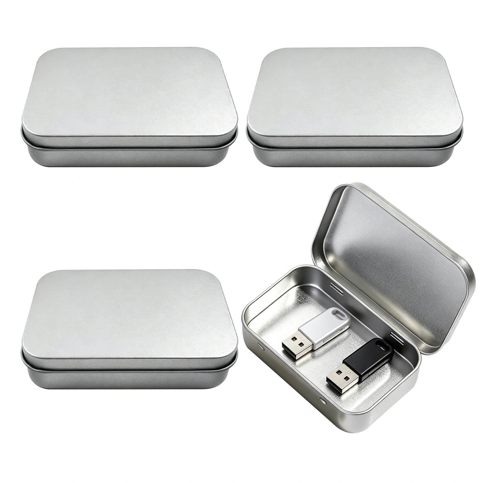 Heryson 4 Pcs Metal Tin Box with Lid, Small Rectangular Metal Storage Box, Mini Portable Tin Containers with Hinged Lids for Candy, Cards, Coins, Jewelry and Small Items