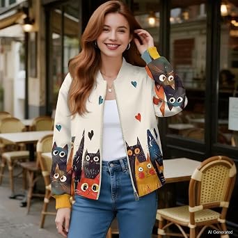 Women's Zip up Sweatshirt, Crew Neck Long Sleeve Loose Fit Casual Lightweight Jacket with Pockets