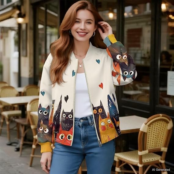 Women's Zip up Sweatshirt, Crew Neck Long Sleeve Loose Fit Casual Lightweight Jacket with Pockets