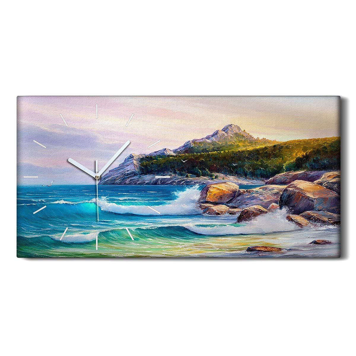 Horloge sur Toile Sans Tic-Tac Coloray 60x30cm Image Art Moderne Côtes et Forêts Sauvages