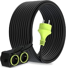 MutecPower 20 m Extension Cable with 4 Schuko Sockets for Outdoor Use IP44 H05RR-F3G 1.5mm² Extension 4 Way with Protection Contacts Outdoor Rubber Cable 20 m Black/Green