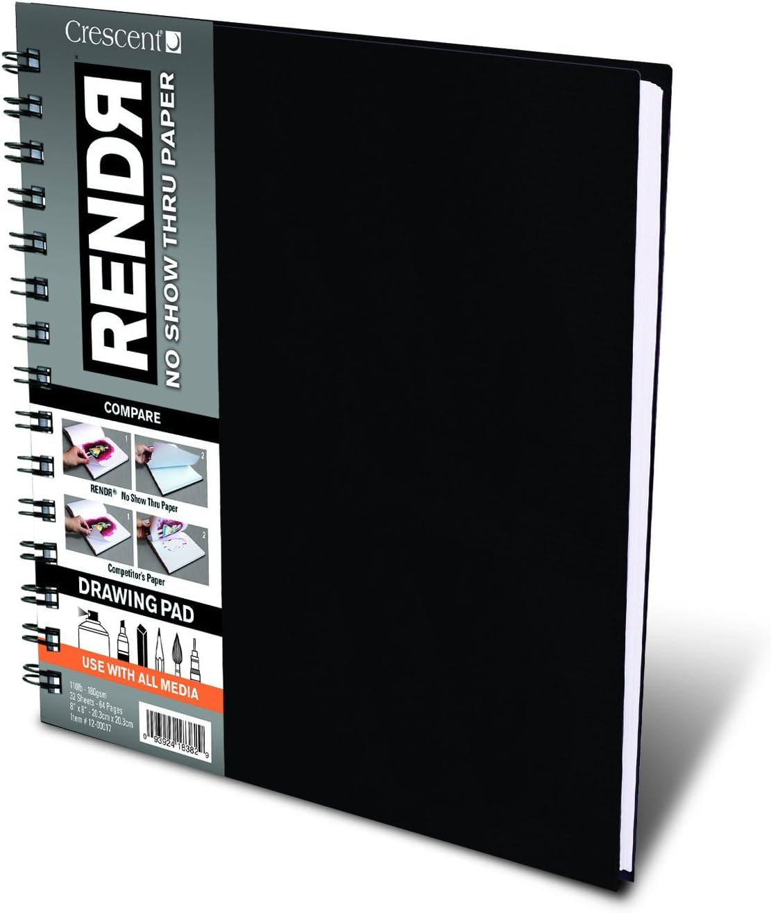 Crescent Creative Products 8inch RENDR WireBound Sketchbook, 8" x 8", Black