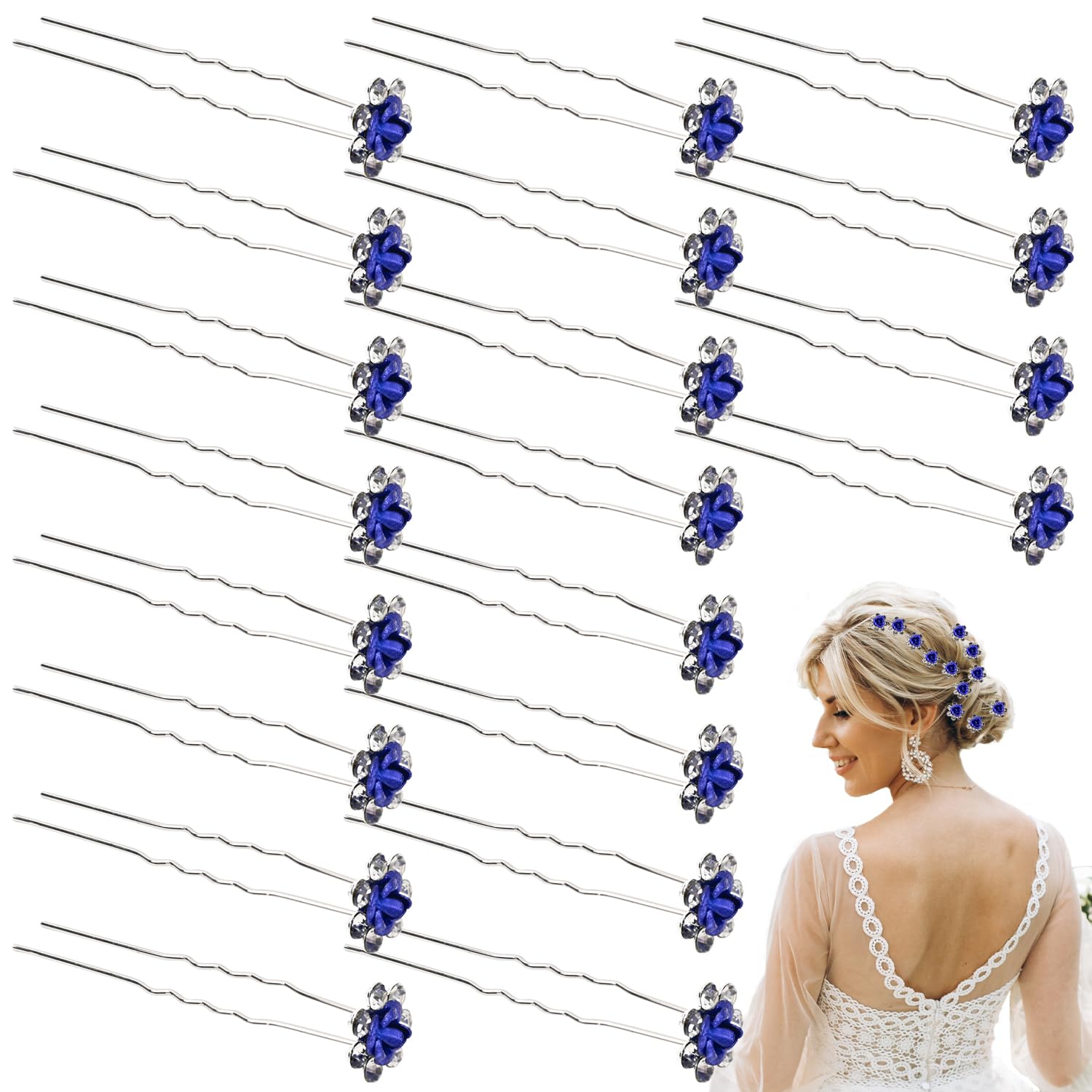 20 Pcs Rhinestone Flower Hair Pins