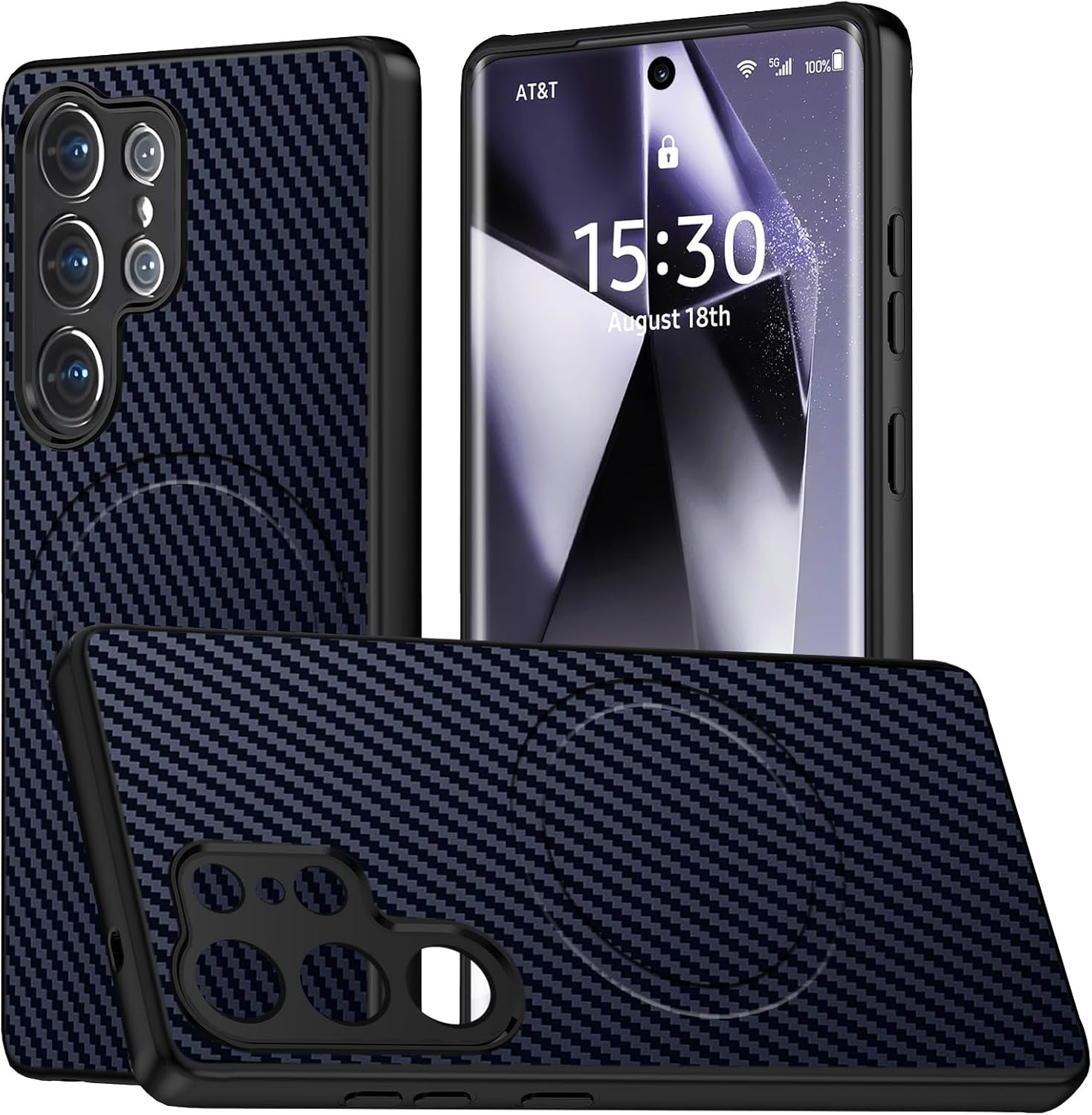 for Samsung Galaxy S25 Ultra 2025 Release Case - Wireless Charging Compatible, Slim PC Shockproof with Carbon Fiber Texture[Dark Blue] MUS-TQCX-10-04