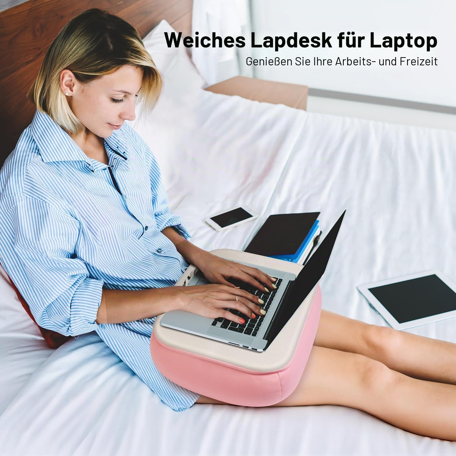 Elitehood Laptoptisch-Kissen – Weicher Schoßtisch für Bett & Couch, Pink Mit Buchhalter – Ideal für Laptop bis 17", Tablet & Bücher –Waschbar Perfekt für Homeoffice, Schüler & entspanntes Lesen