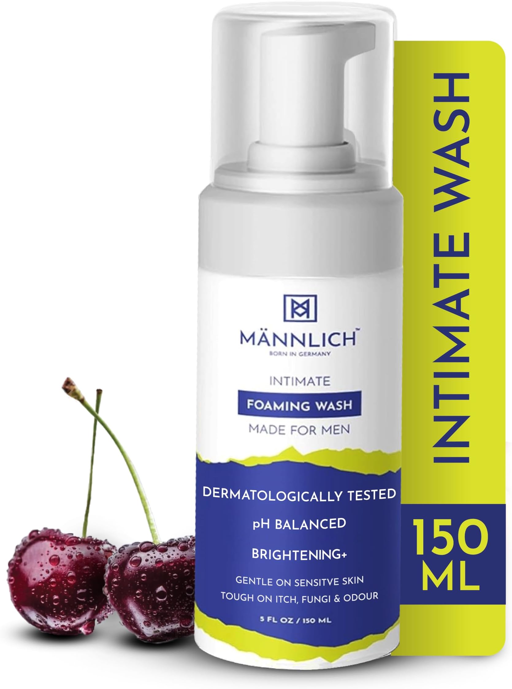Mannlich Intimate Wash for Men (150 ml) Relieves Itchiness & Odour, Prevents Fungal Growth, Genital Area, pH Balanced & Dermatologically Tested With Tea Tree Oil, Neem, Eucalyptus Oil, 1% Salicylic &