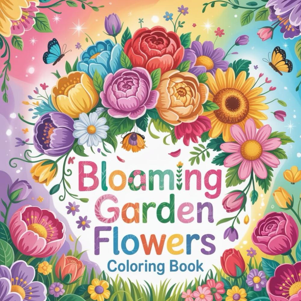 Blooming Garden Flowers Coloring book: cute coloring book for kids, coloring book for adults, kawaii coloring book, Coloring Book for Adults and Kids, ... flowers, nature garden scenes, simple flower