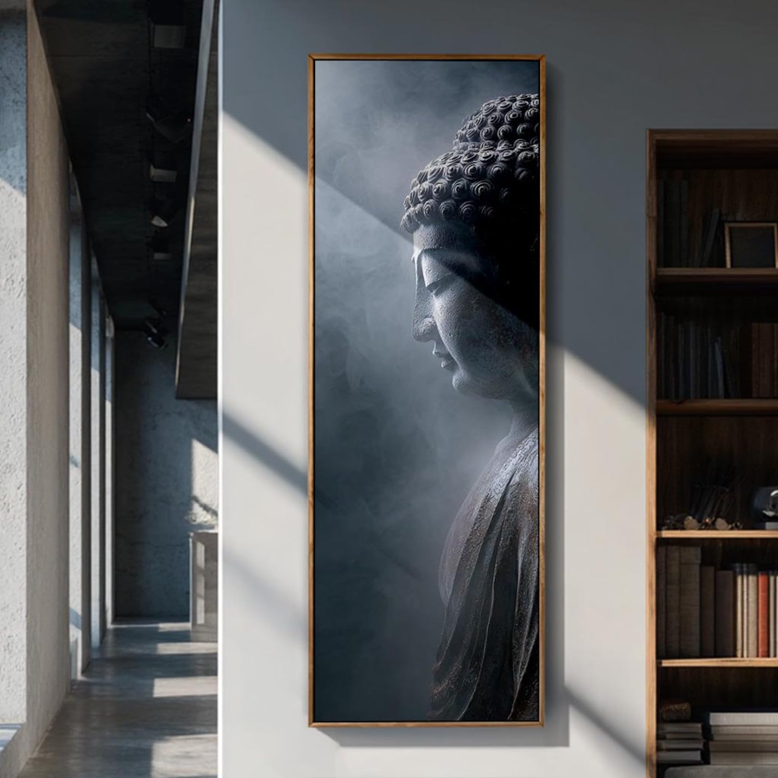 XINBAO Tall Buddha Canvas Wall Art, Vertical Spiritual Print, Modern Zen Meditation Decor Home Wall Decor Horizontal Painting(55x110cm/Frameless)