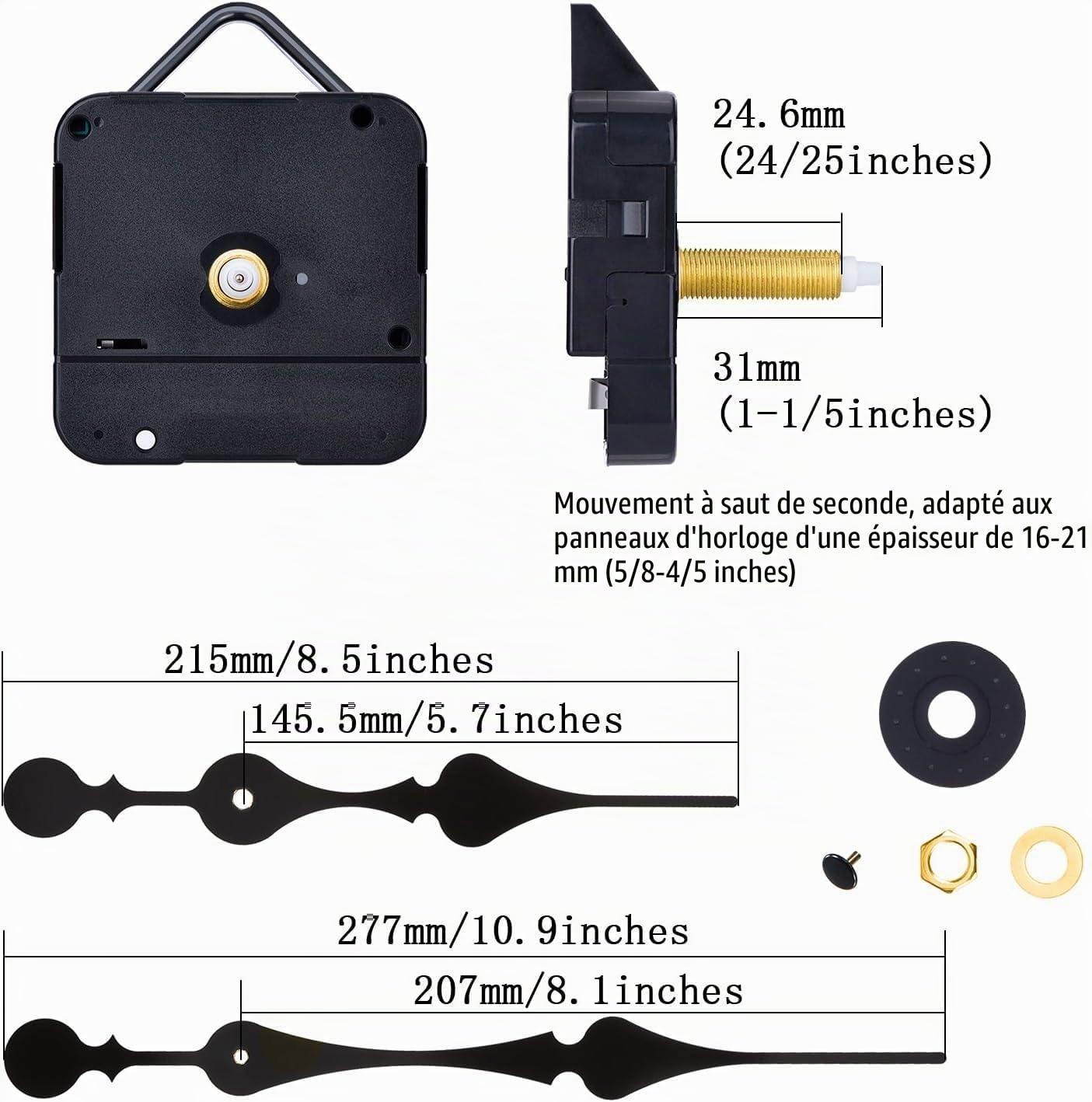 Hicarer 31 mm Mouvement d'Horloge à Axe Longitudinal Élevé avec 2 Mains de Pique pour Cadrans Jusqu'à 51,4 cm