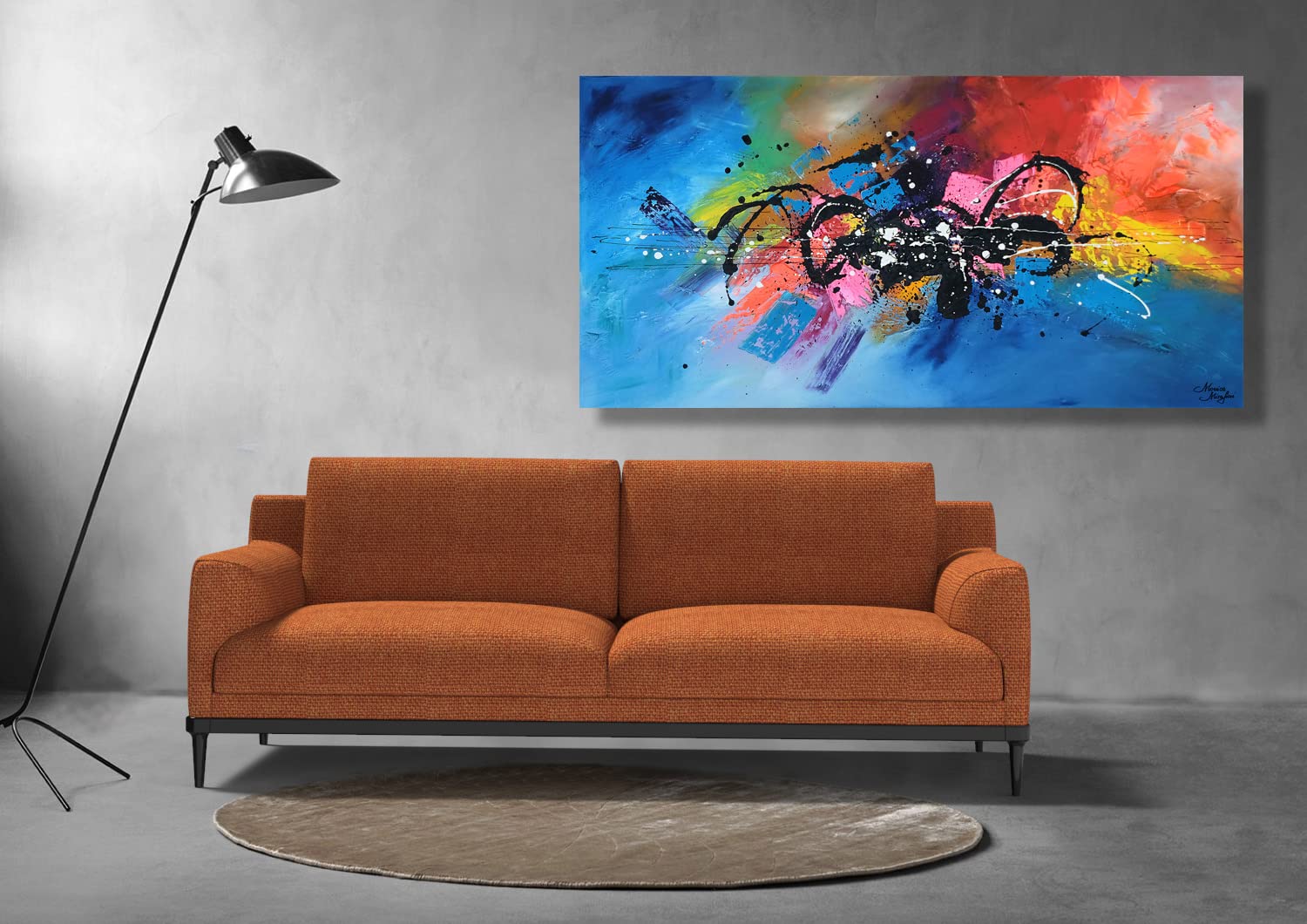 Tableau Peint à la Main 140x70 cm Toile sur Cadre en Bois