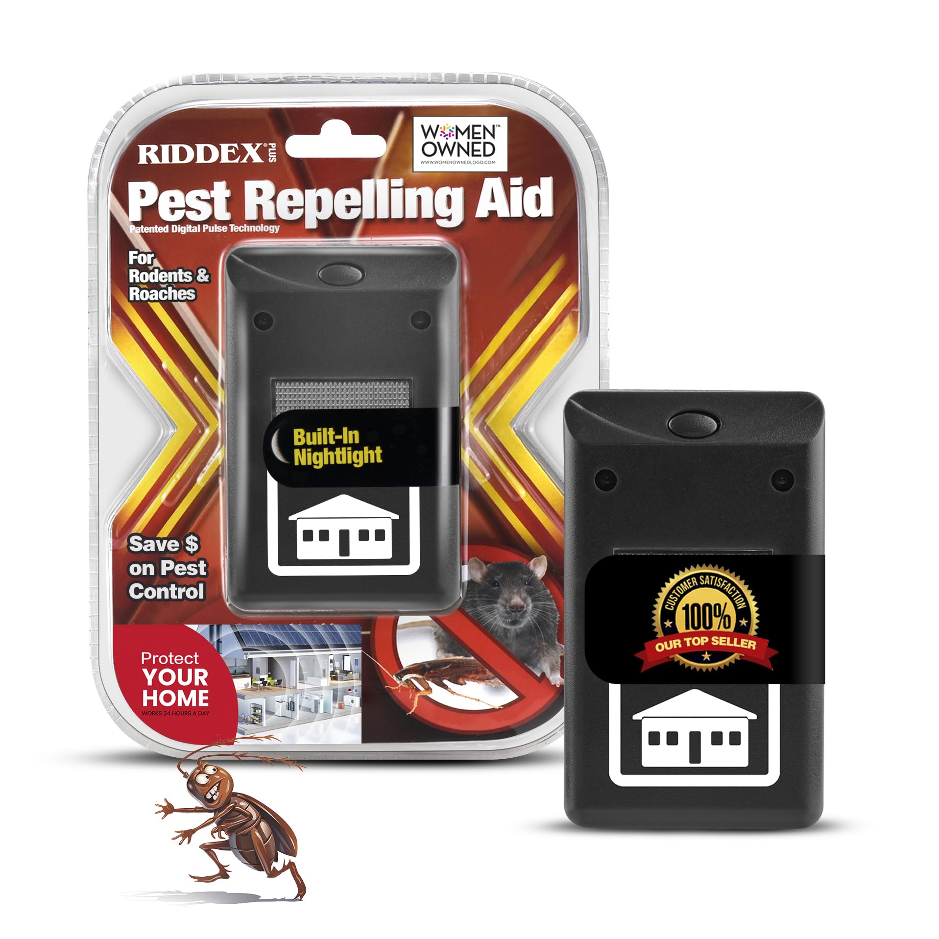 RIDDEXPlus Insect Repellent - Plug in, Mouse Deterrent - Pest Control for Defense Against Rats, Mice, Roaches, Bugs and Insects - Pests Repellents | Black
