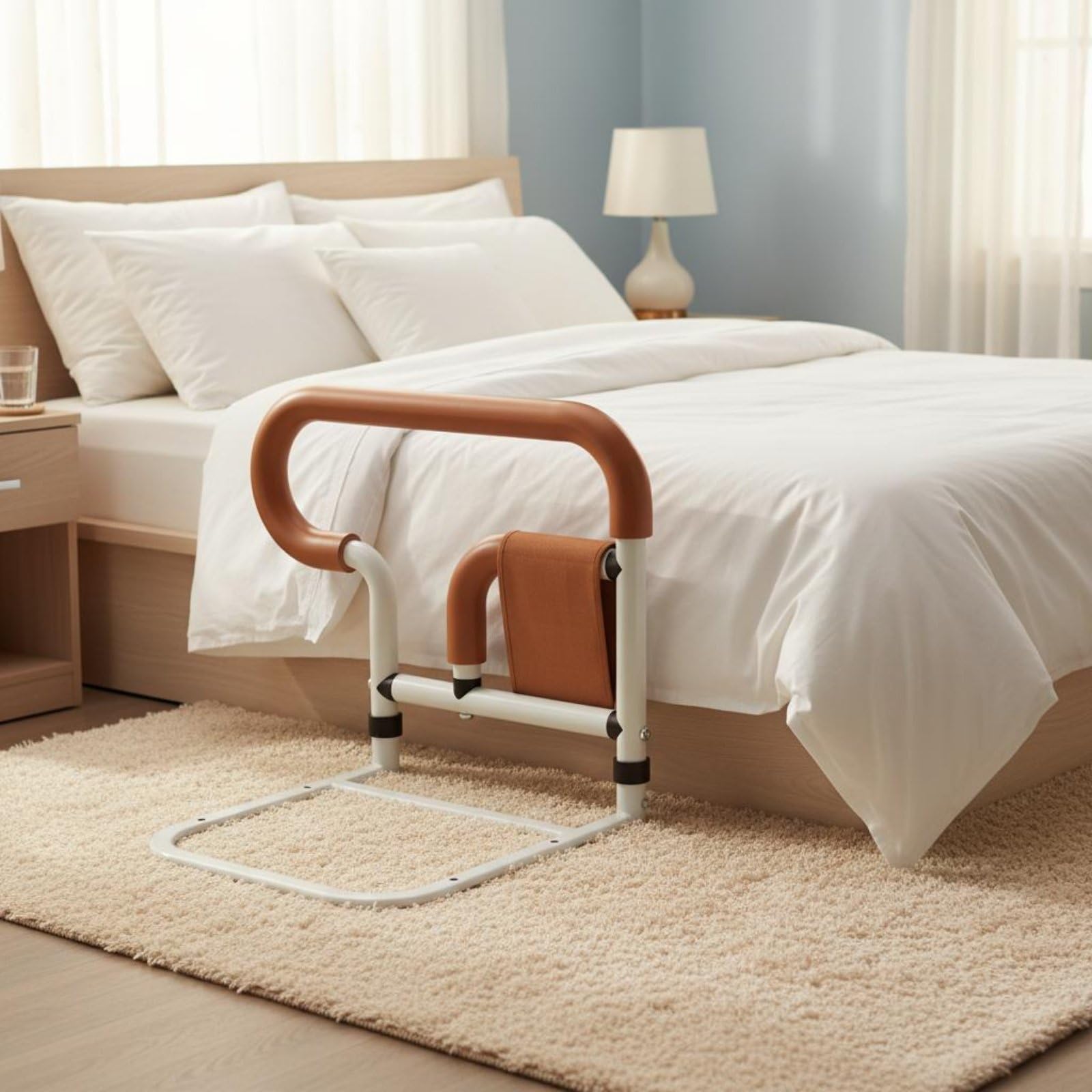 Oshhni de para Cama con Mango Ergonómico Barra Auxiliar Soporte Antideslizante y Base Estable Adecuada para Adultos Mayores con Movilidad Reducida, Org L-Forma 3-Marchas