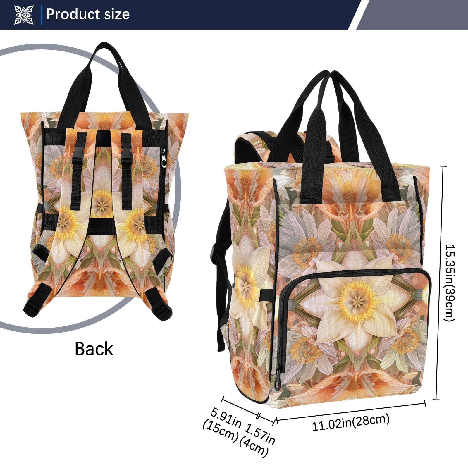 Duże torby na pieluchy unisex do podróży styl boho kwiat kwiatowy