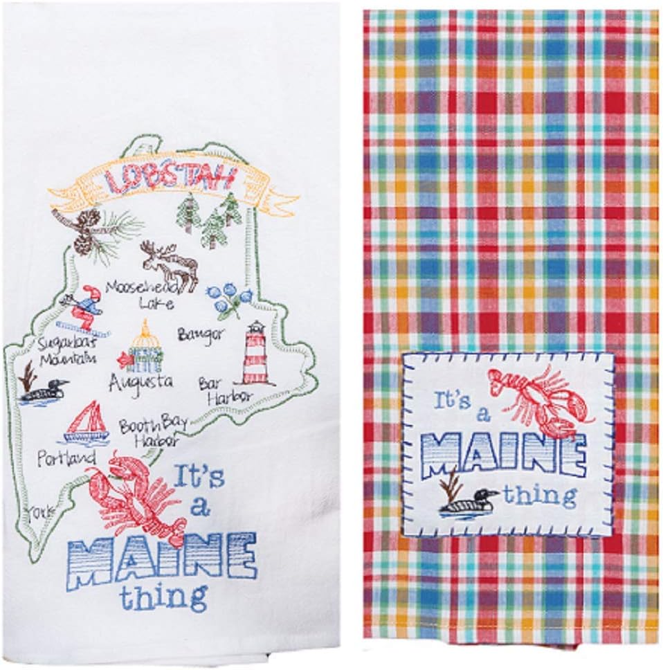 2 Piece Kay Dee Designs Home State Of Maine Embroidered Kitchen Towel Bundle