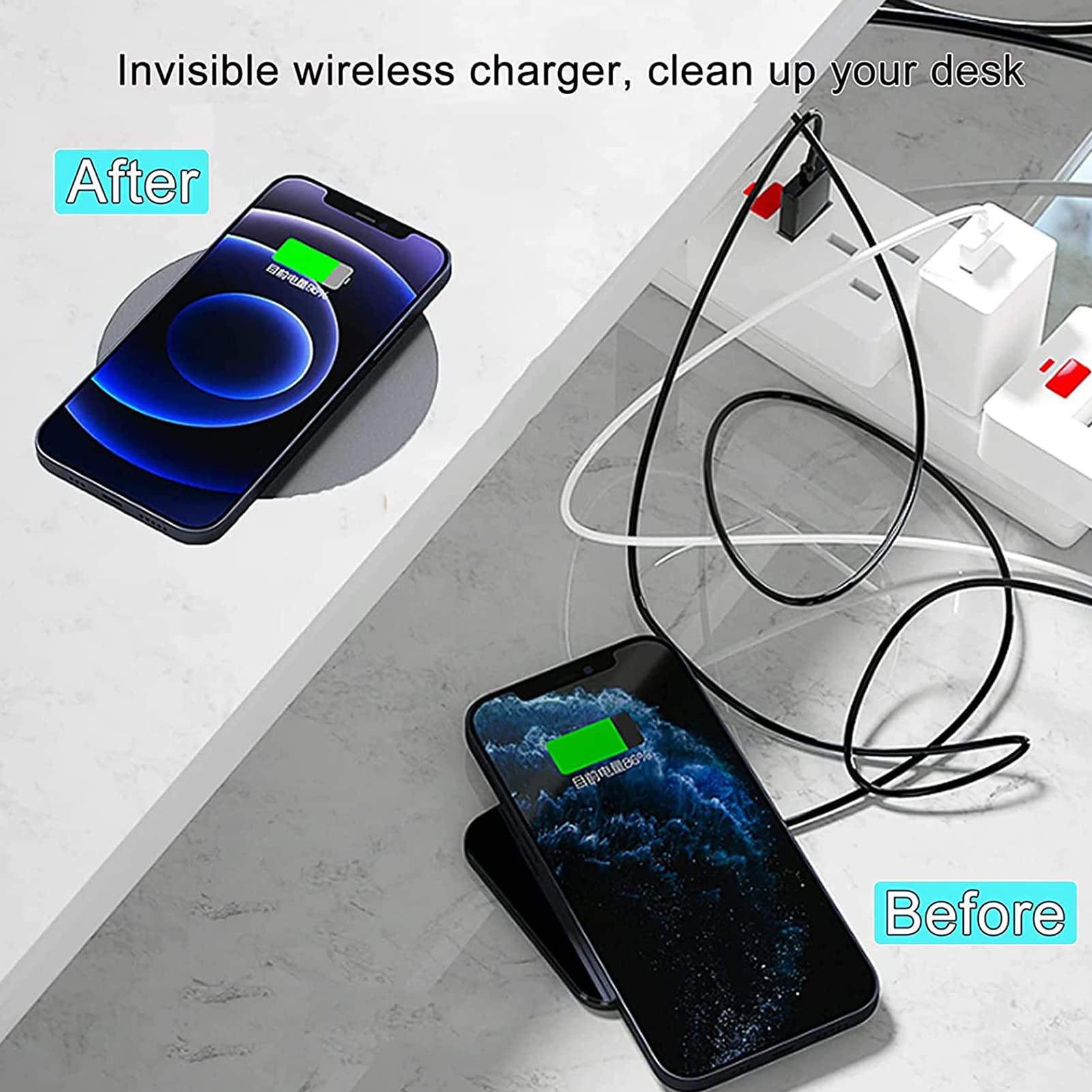 Cargador inalámbrico Invisible, Placa de Carga inalámbrica para Muebles de 10 W, Cargador de teléfono móvil inalámbrico de Larga Distancia de 10-20 mm, Adecuado para i-Phone 14 Pro MAX