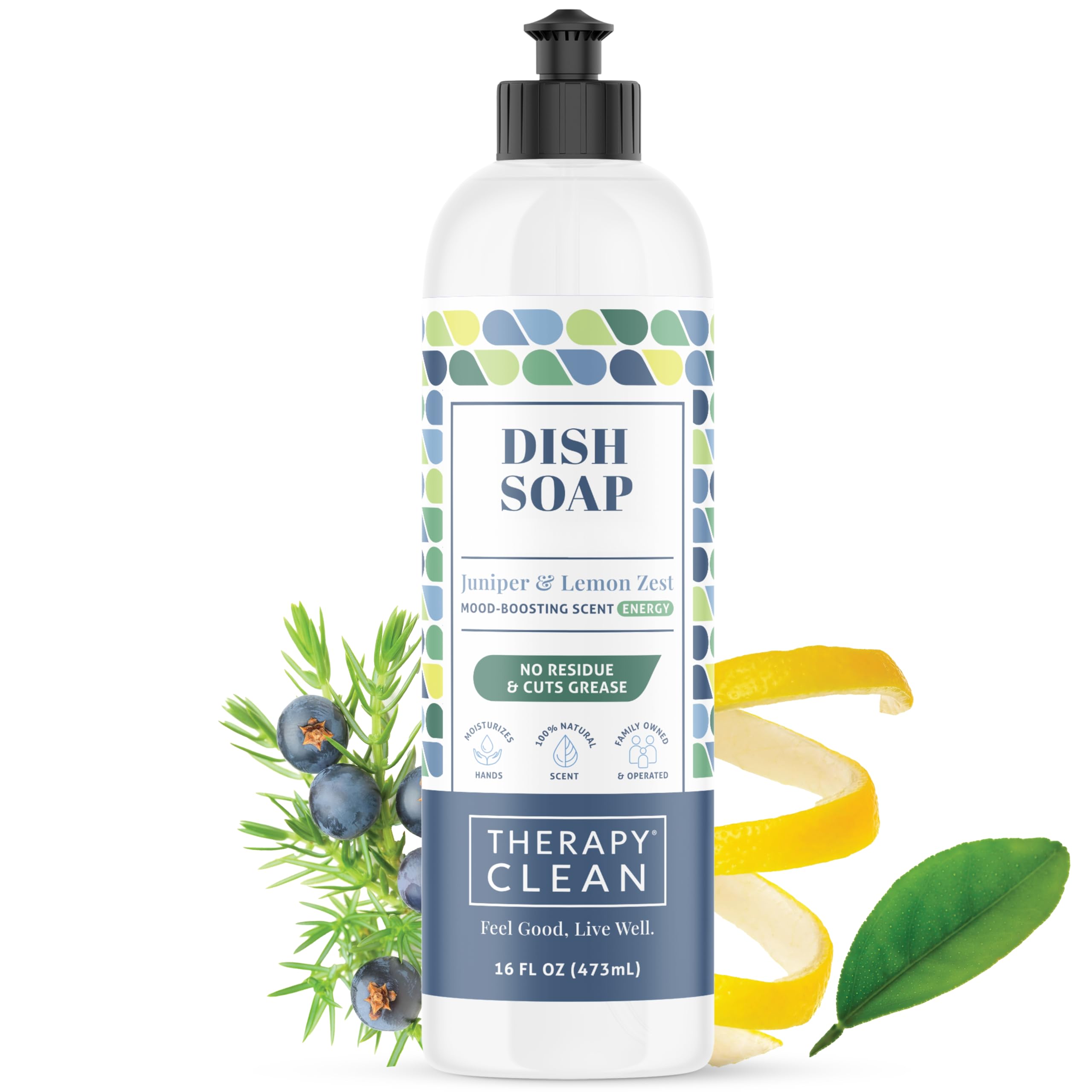Therapy Clean Plant Based Dish Soap Liquid - Juniper Lemon Zest fl 16 oz - Non Toxic Dish