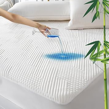 GRT Bamboo Waterproof Mattress Protector Double Bed - 3D Air Fiber Cooling Mattress Cover, Breathable Ultra Soft Noiseless Mattress Protector with 30cm Extra Deep Skirt Double - 137 x 190cm