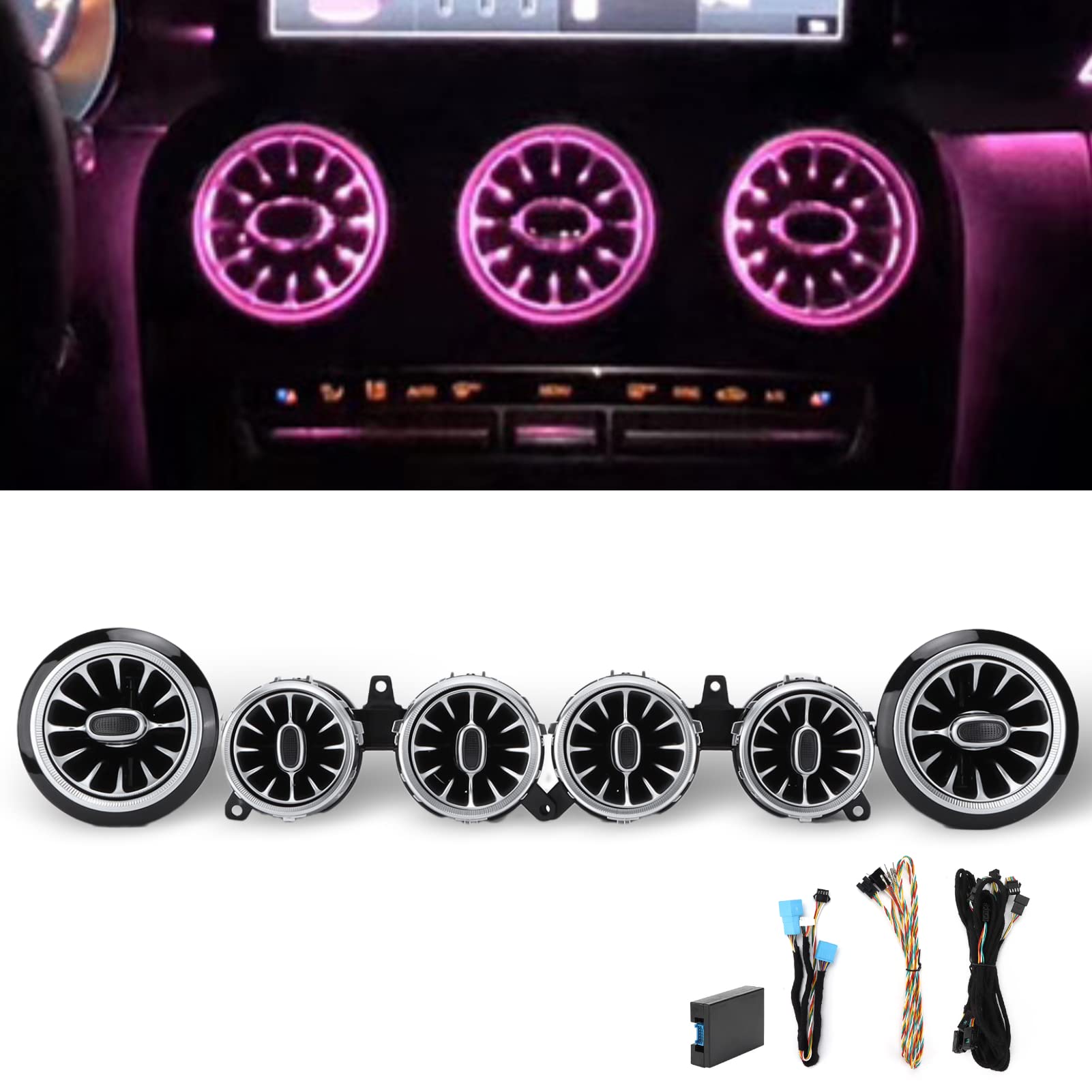 Ambiente W213, Reemplazo del Kit de Luz Ambiental de Ventilación de Aire de Turbina LED Frontal de 6 Uds 64 Colores Accesorio Compatible con Clase E W213 C238 2017‑2021.
