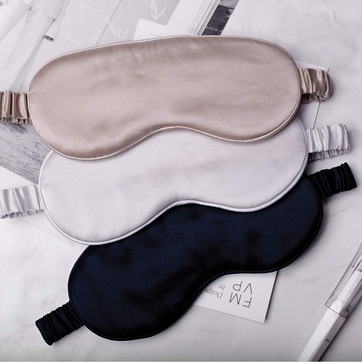 Silk Sleep Mask Light Blocking Luxury 100% Mulberry 19mm Silk Eye Mask Eye Cover Blindfold Ultra Soft Light & Comfy Anti Aging Skin Care with Travel Bag Gift Package: Deep Blue