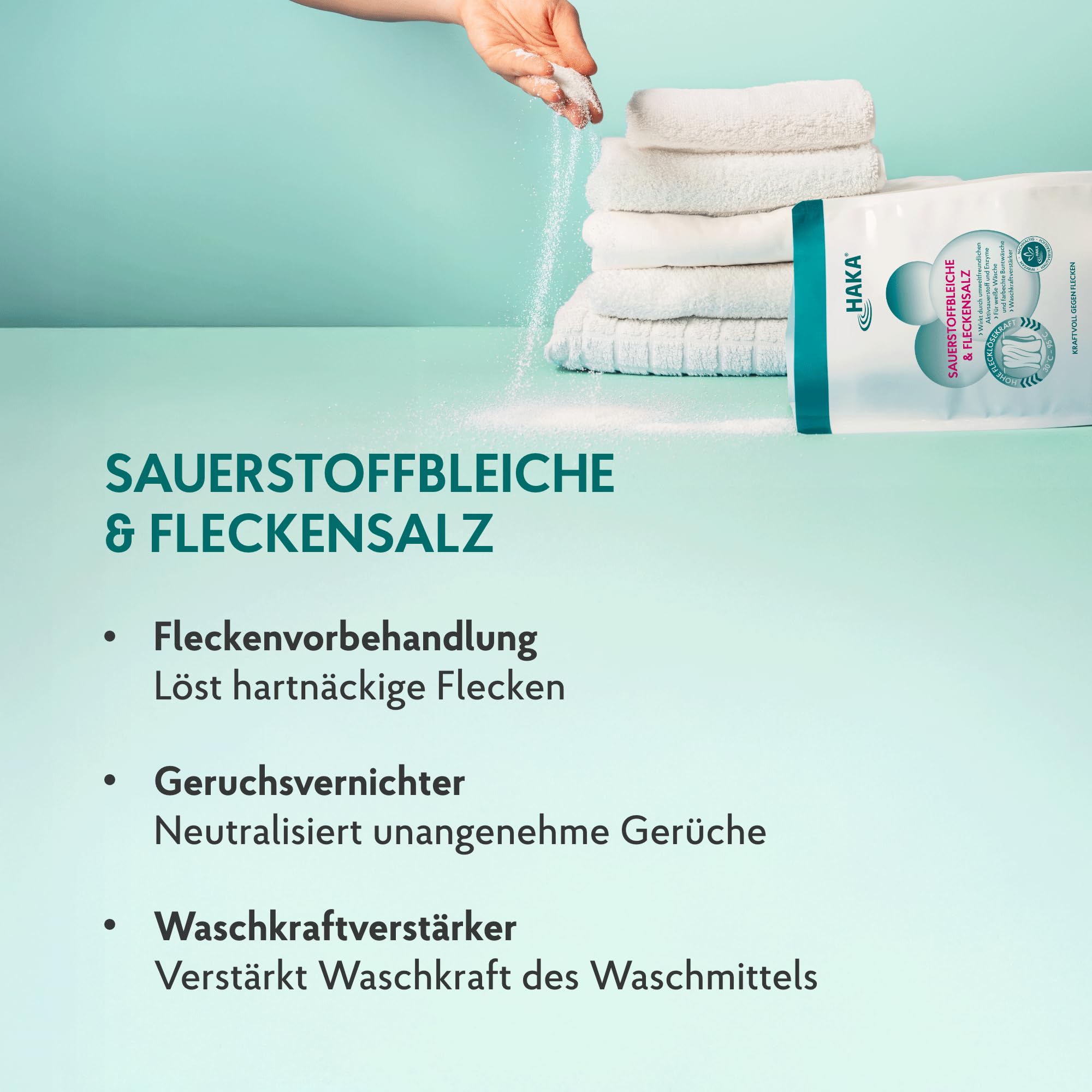 HAKA Fleckensalz & Sauerstoffbleiche, 1,5 kg, Fleckenentferner & Wäsche-Booster, hygienisch frische Wäsche, ohne Chlor, faserschonend, Waschmittelzusatz, vegan