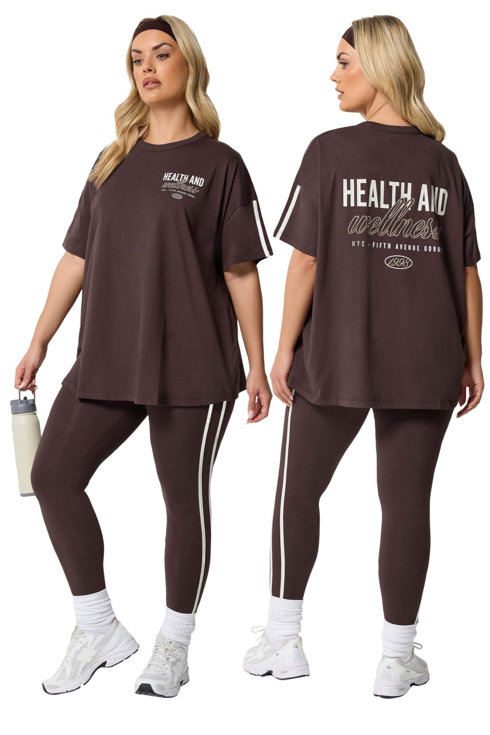 Yours Women's Chocolate 'Health & Wellness' Active T-Shirt In | Size: 14
