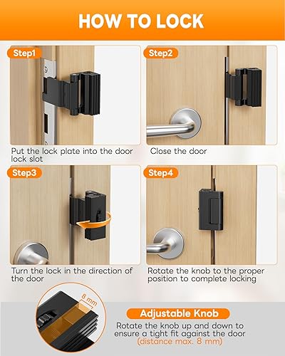 Miniatura 5 de Cerradura de puerta portátil para viajes, cerradura de refuerzo de puerta ajustable sin perforación, tapón de pestillo adicional para habitación de