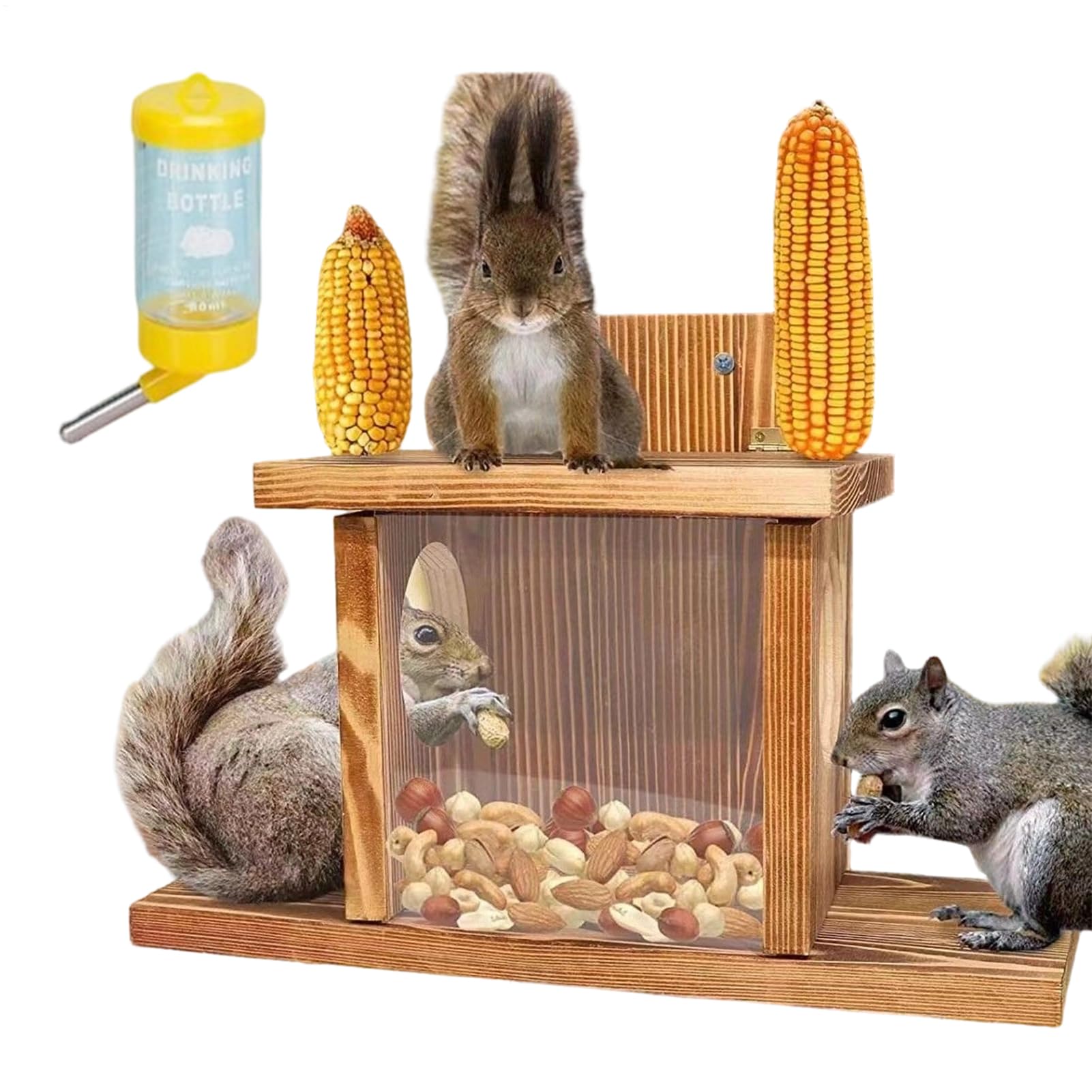 Mangiatoia per scoiattoli in legno per esterni, per esterni, invernale, divertente, rifugio da picnic per scoiattoli, resistente alle intemperie, resistente, per nocciole, giardino, cortile