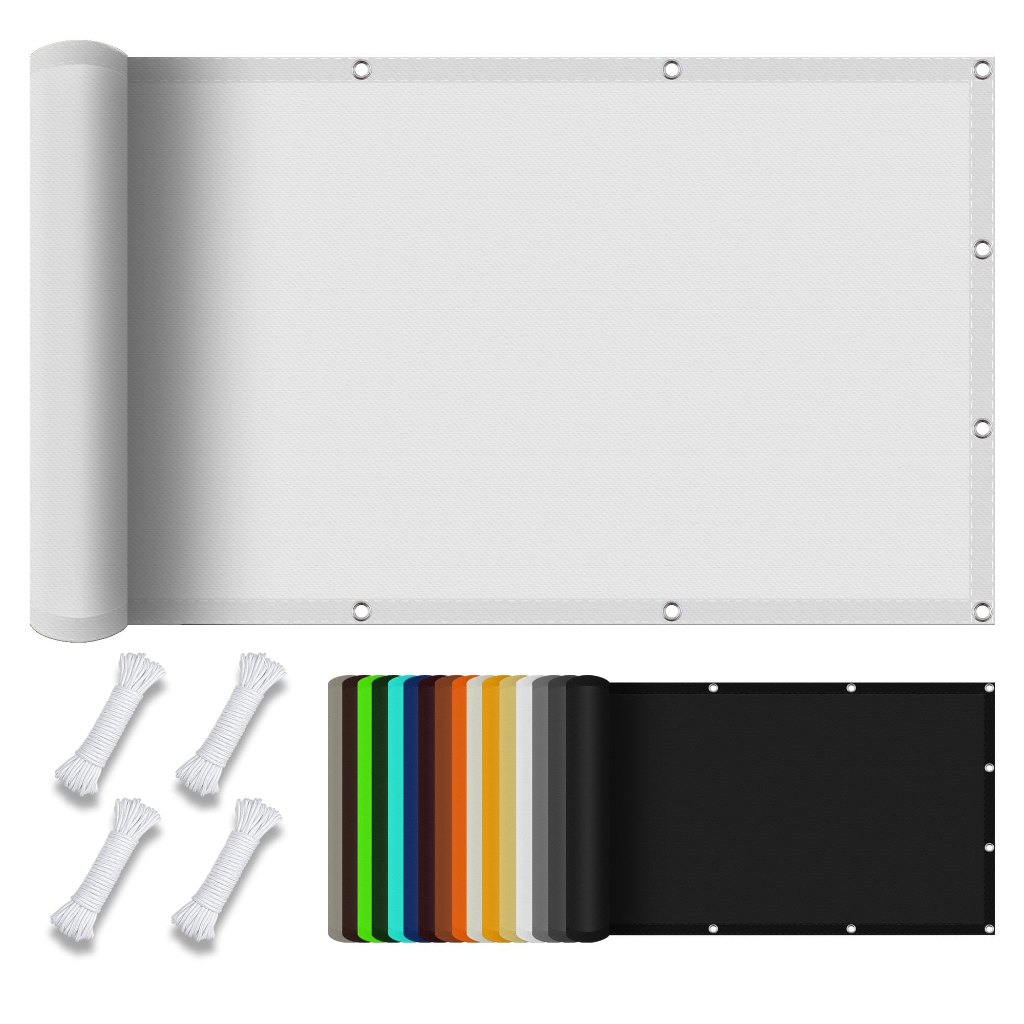 Voile d'ombrage rectangulaire 1x4m blanc imperméable et anti-UV avec oeillets pour balcon