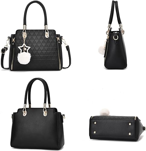 Miniatura 4 de I IHAYNER Bolso cruzado para mujer, bolsos y bolsos de mano con asa superior, bolso de hombro con pompón para bolsa de viaje para mujer