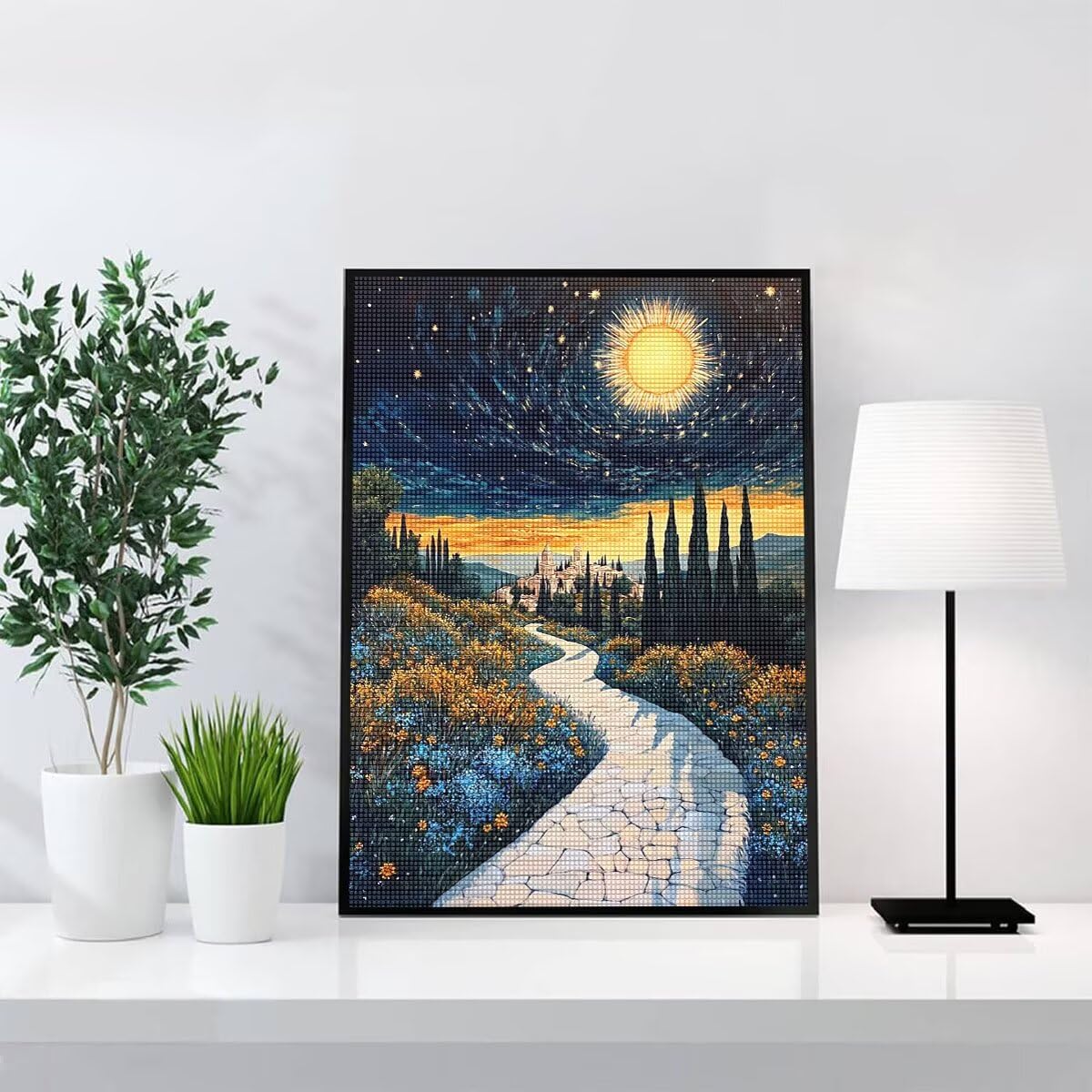 Diamond Painting Kit Completo, Diamond Painting Paesaggio, 5D Pittura Diamante Kit Manualidades Adultos DIY Diamantini Crystal Art Disegni Ricamo Punto Croce Artigianale, 90x120cm Piccola Città j0-585