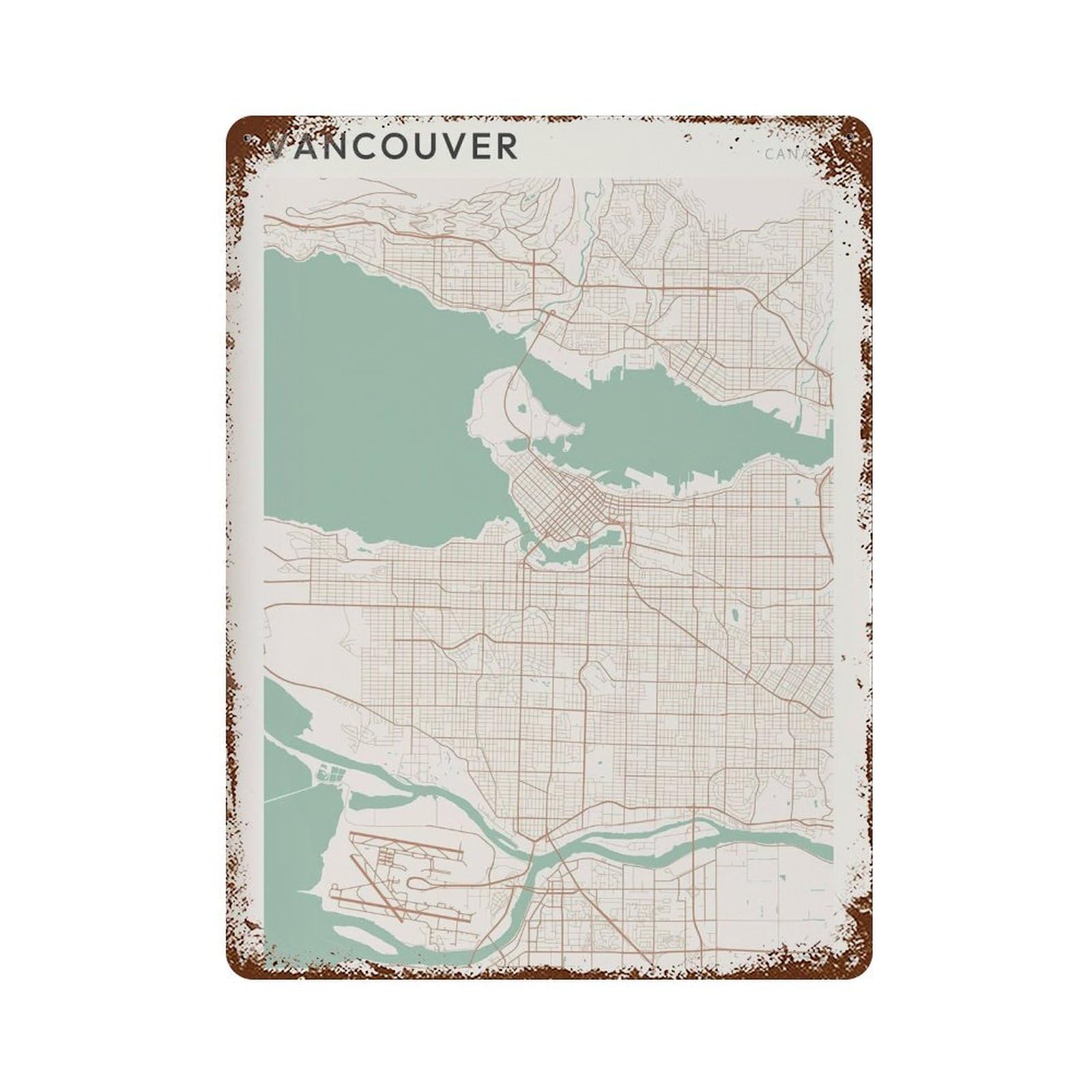 xiaoxiaoshen Vancouver Map Canada British Columbia Wall Decor Art Metal Tin Poster Modern Home Decor Art Home Bar Shop Decorations Vintage Sign 40x30cm