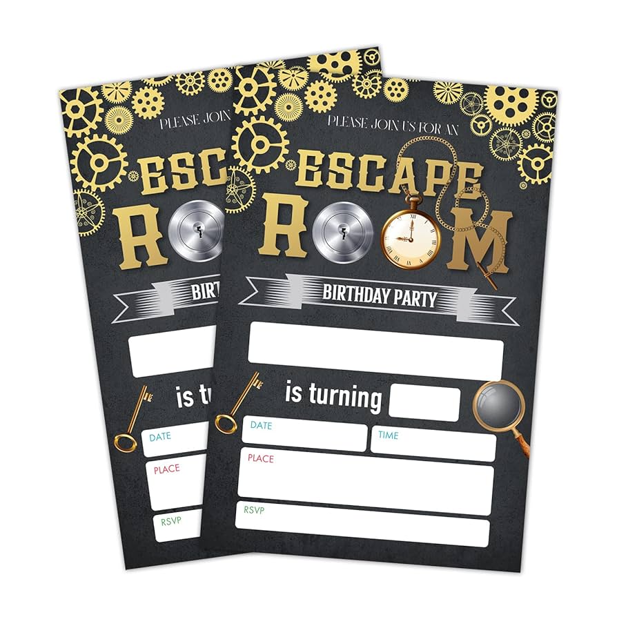 Amazon.com : LWBEO Mystery Birthday Invitation Cards, Escape Room Party Invites, Kids Happy Birthday Party Decorations Supplies, 20 Fill-in Cards with Envelopes for Boys or Girls Party Celebration - B37 : Home for Free Printable Escape Room Invitations