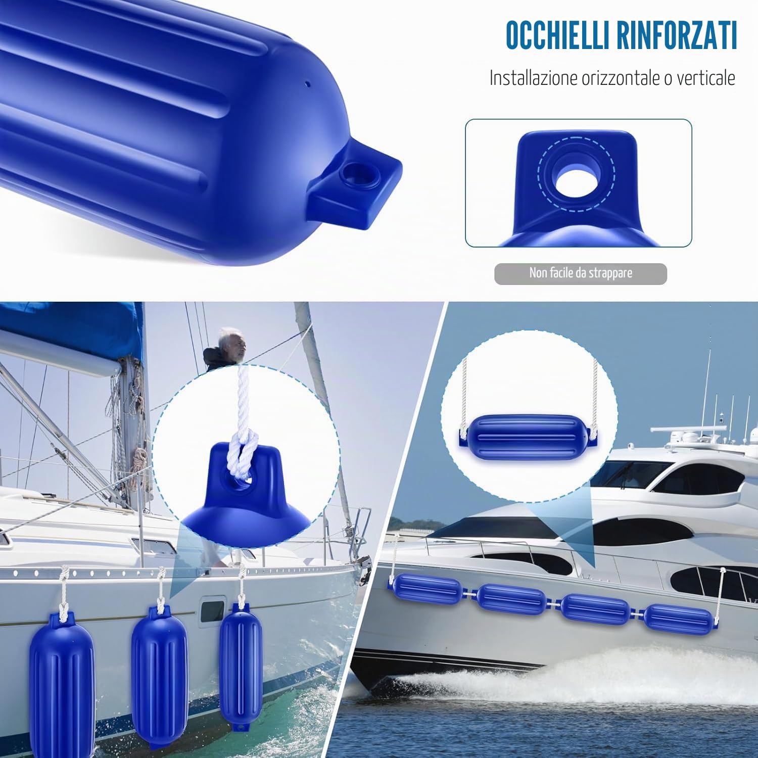 4PC Parabordi Per Barca Marine,50x14cm Boe Nere Gonfiabili,Comprese Le Linee Dei Parafanghi,Compresa La Pompa,Quattro Spine d'Aria, PVC Bumper Barca per Imbarcazioni per imbarcazioni da 3 a 6 metri