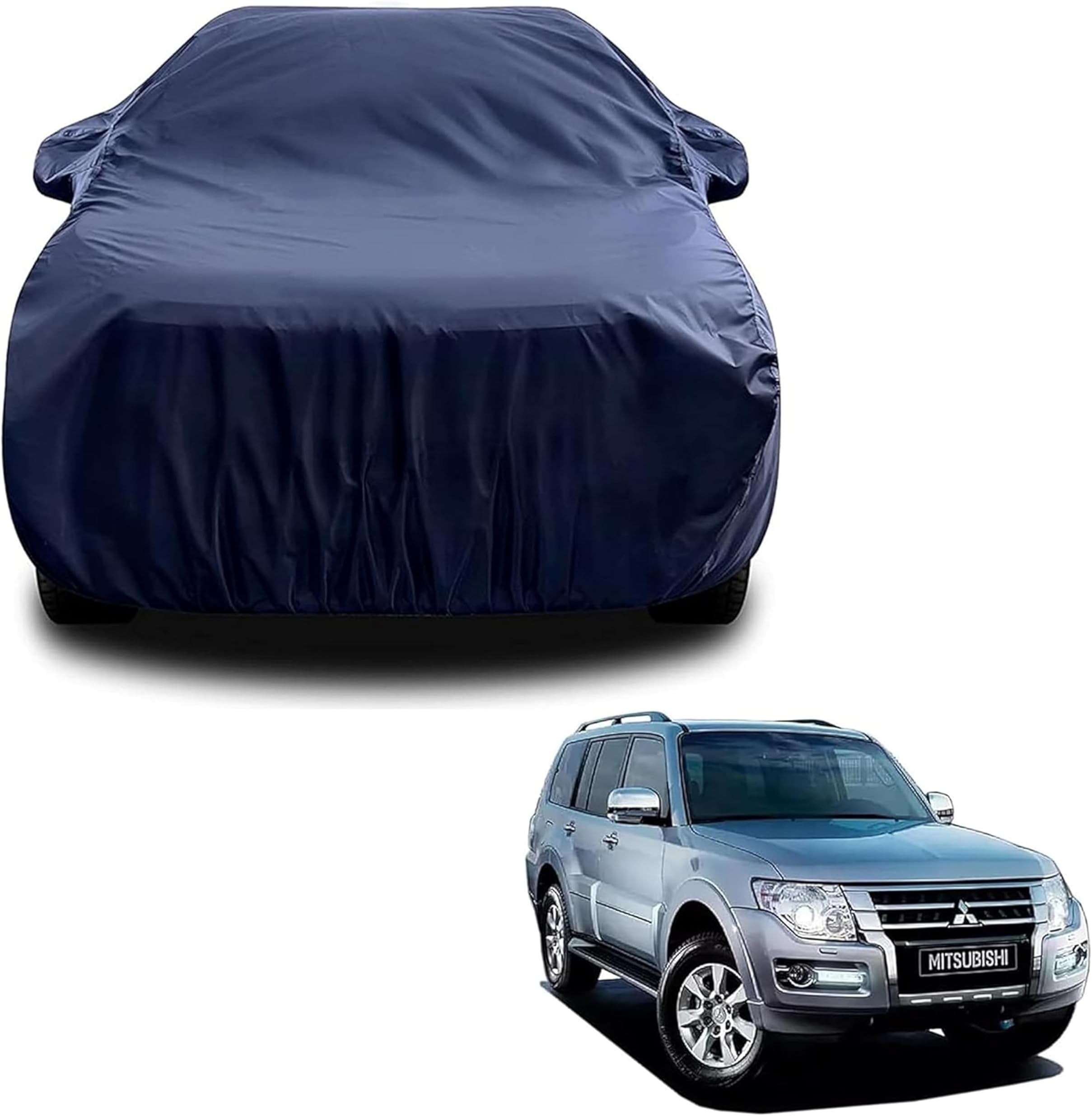 Sulfar 100% Water Resistant Car Body Cover Compatible with Mirror for Mitsubishi Montero (Triple Stitched, Full Bottom Elastic, Navy Blue)