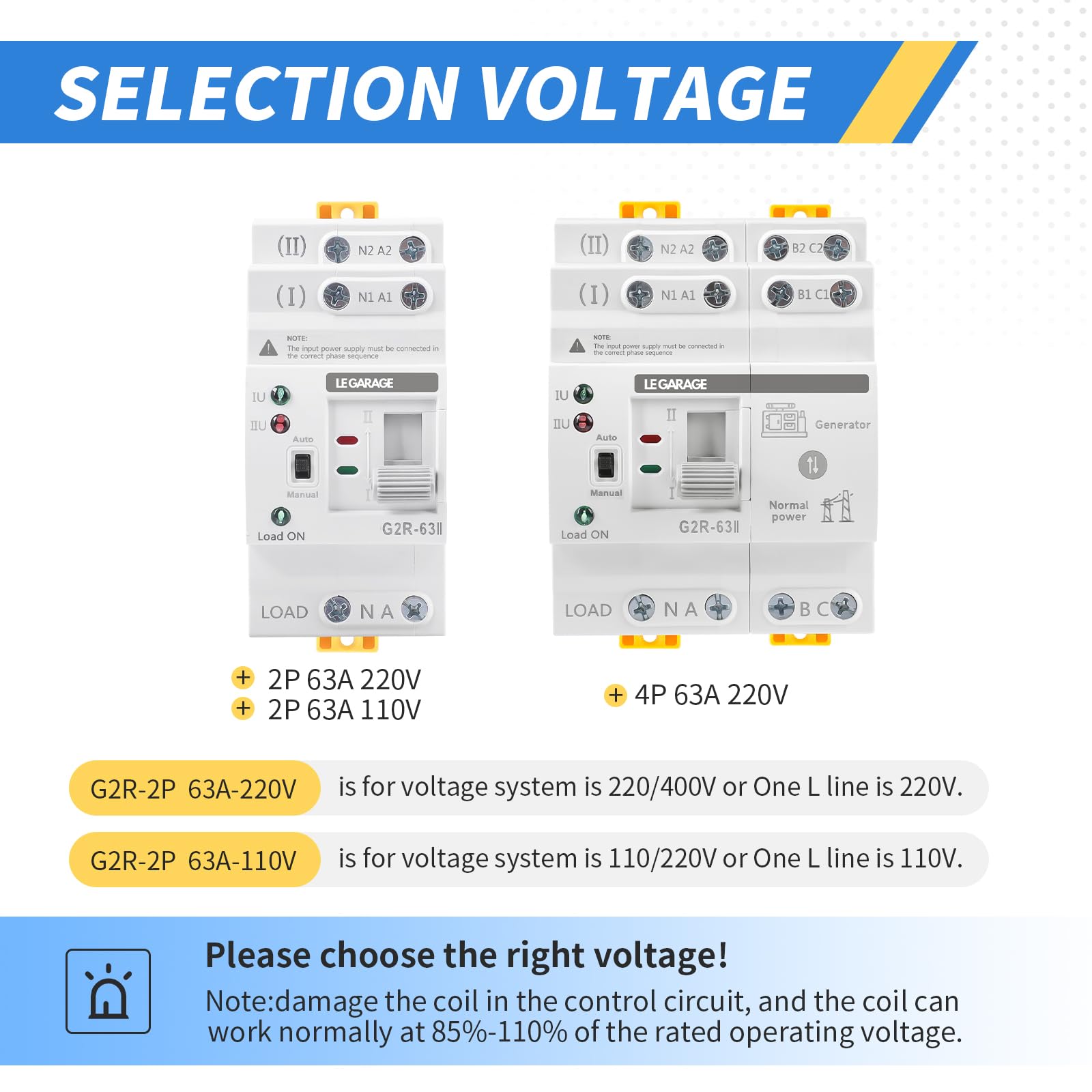 Interruptor de Transferencia Automática 4P 63A - ATS Doble Potencia 220V - Conmutador Ininterrumpido – Selector Eléctrico - Cambio Automático Red-Generador - Protección Hogar e Industria
