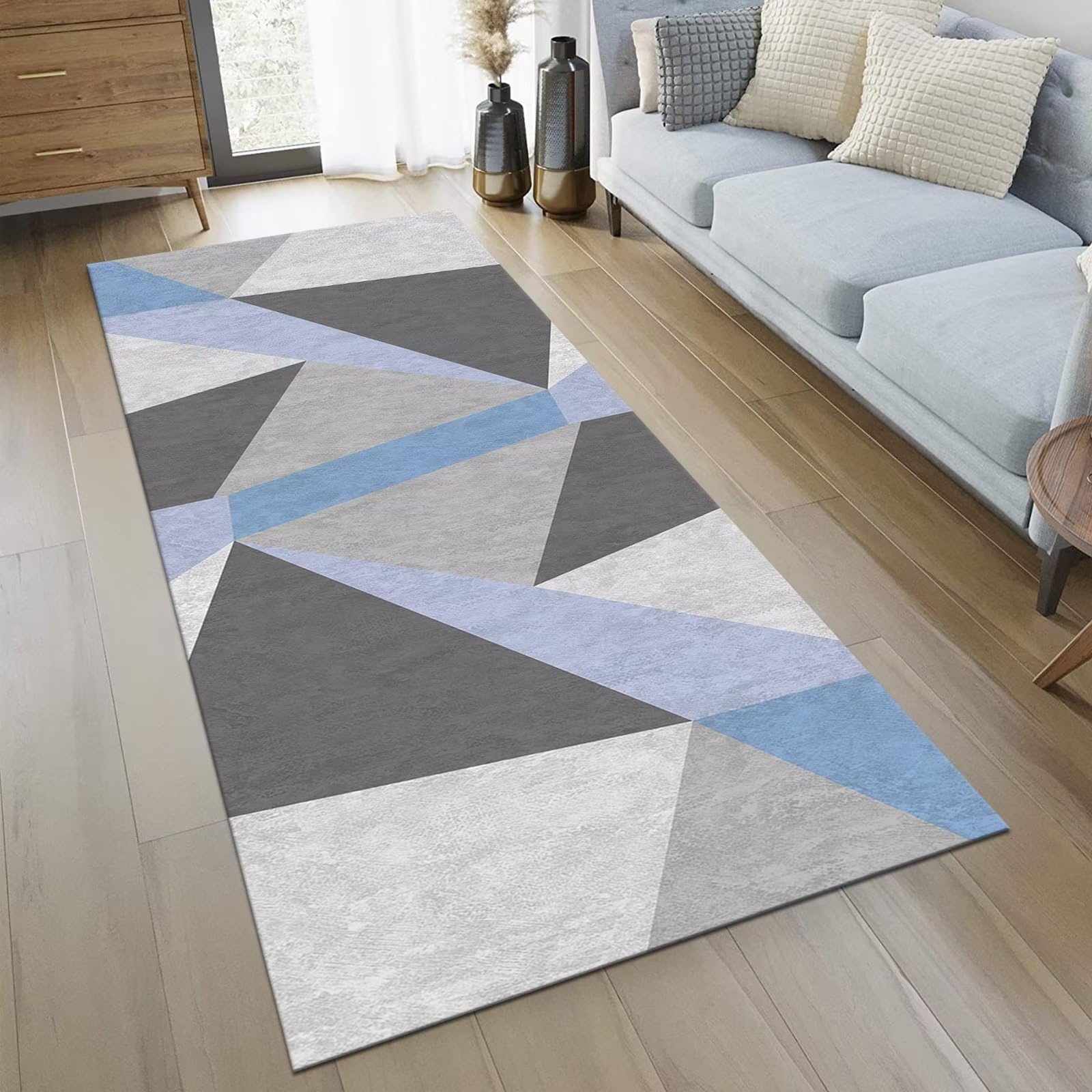 Abstrakcyjny dywan 80 x 180 cm – długi chodnik do korytarza, mata kuchenna do zlewu, dywan do wewnątrz, wejścia, szary, niebieski, czarny, idealny do przedpokoju, sypialni, salonu i wystroju kuchni.
