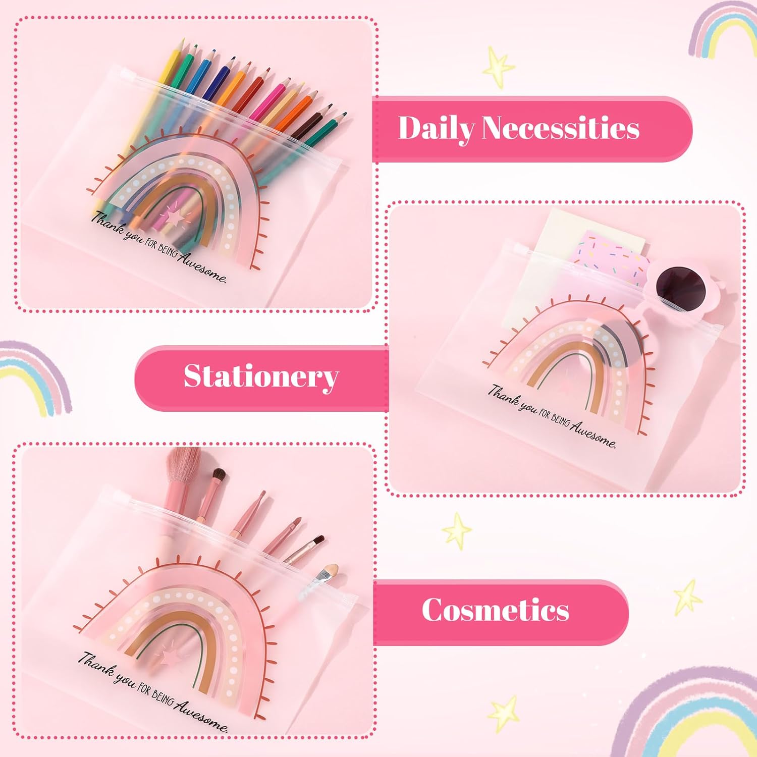 Wesiti 50 Pcs Rainbow Cosmetic Bag Inspirational Gift Motivational Quotes Christian Makeup Bag Bulk Waterproof Zipper Pouch for Women Girl Teacher Christmas Gift (Thank You for Being Awesome) image 6 of 7 B0FBV4ZHR8