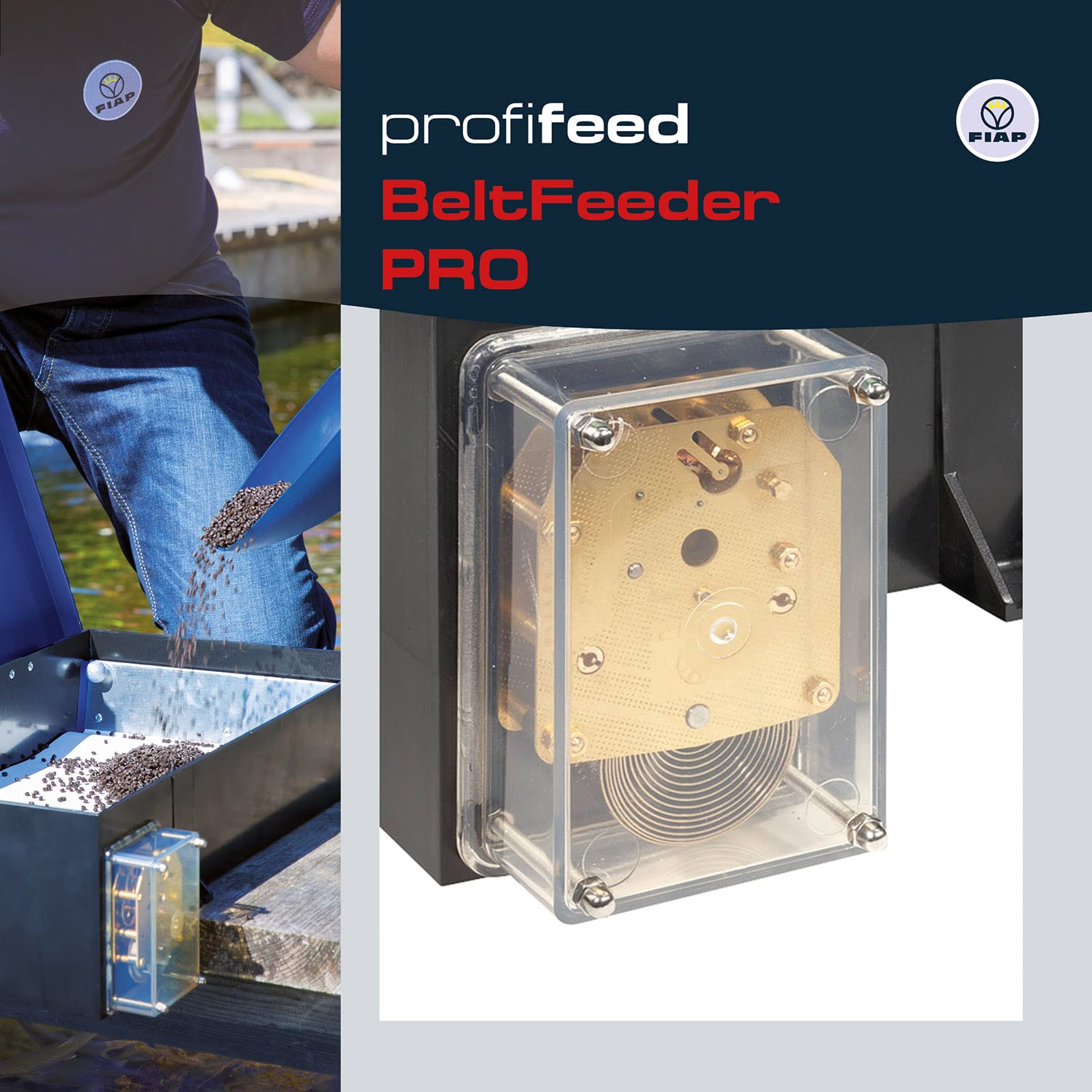 FIAP profifeed BeltFeeder PRO 3 kg / 12 h - Futterautomat - Fischfutterautomat - Teichwirtschaft - Teichfische - mechanisches Uhrwerk - Gleitringlager - Fischzucht - Füllmenge Futterkasten 3 kg