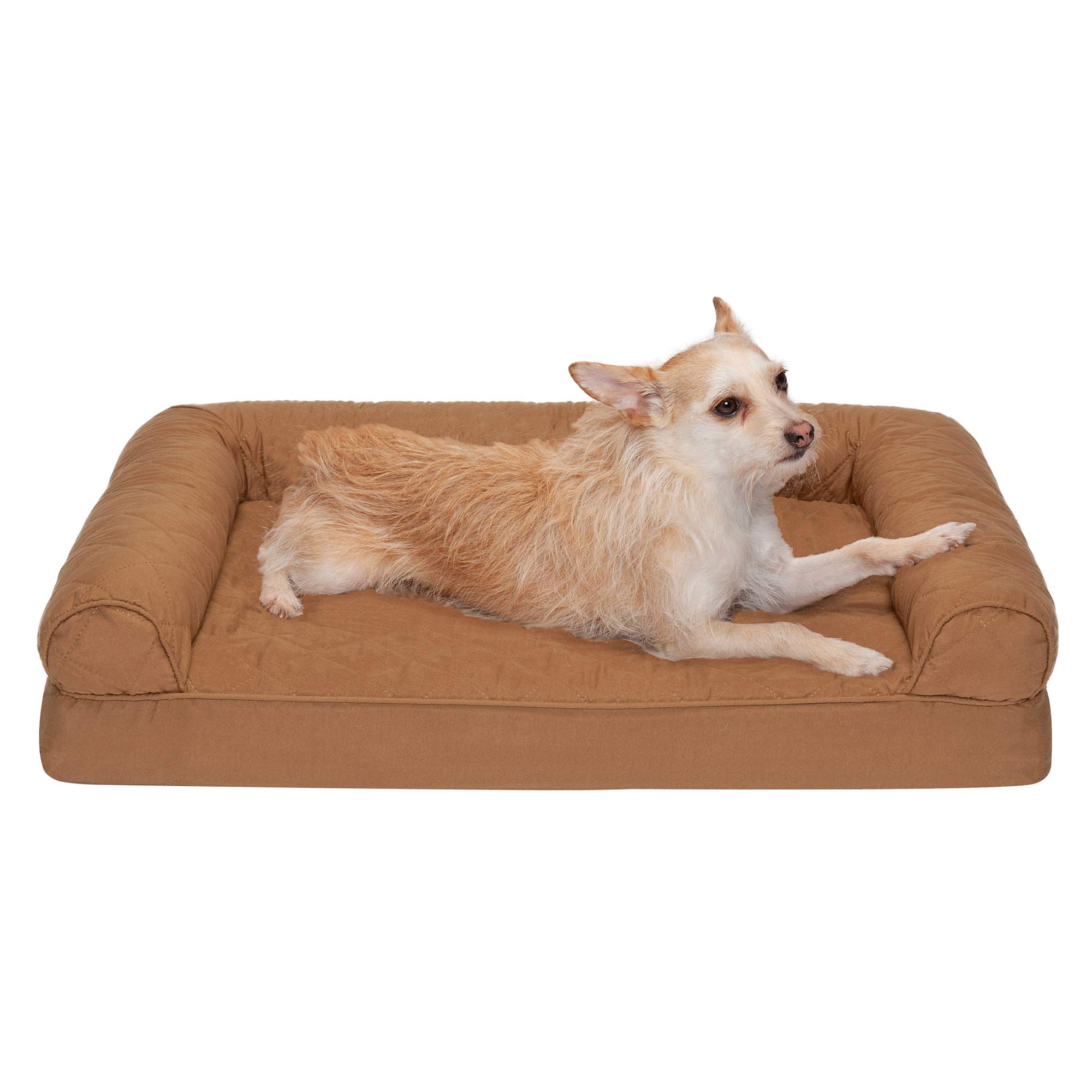 Furhaven Medium Orthopedic Dog Bed Quilted Sofa-Style w/Removable Washable Cover - Toasted Brown, Medium