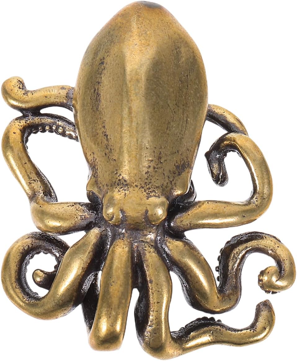 DOITOOL Vintage Octopus Cabinet Knob 1.81 Inch Brushed Brass Door Handle Nautical Animal Theme for Drawers Cabinets Wardrobes